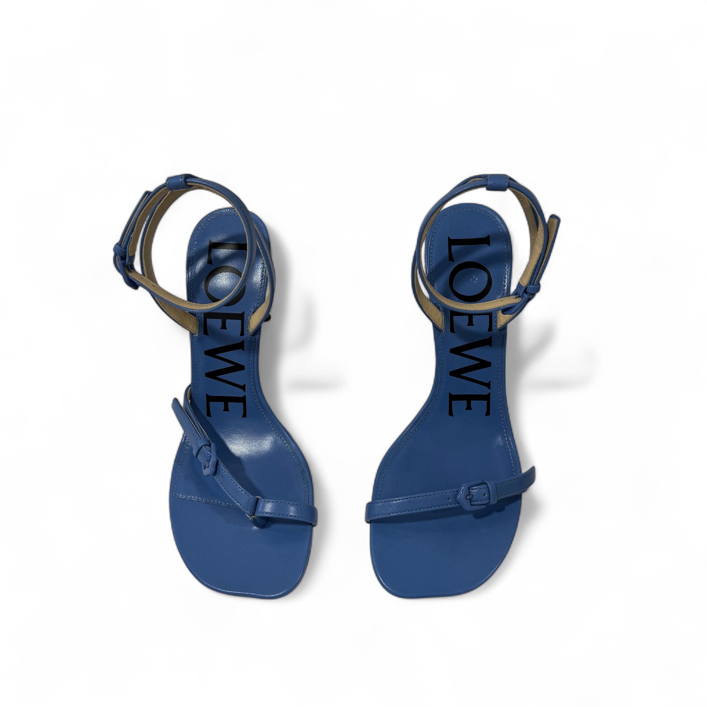 Loewe - Sandales à talon Petal en cuir bleu T.36