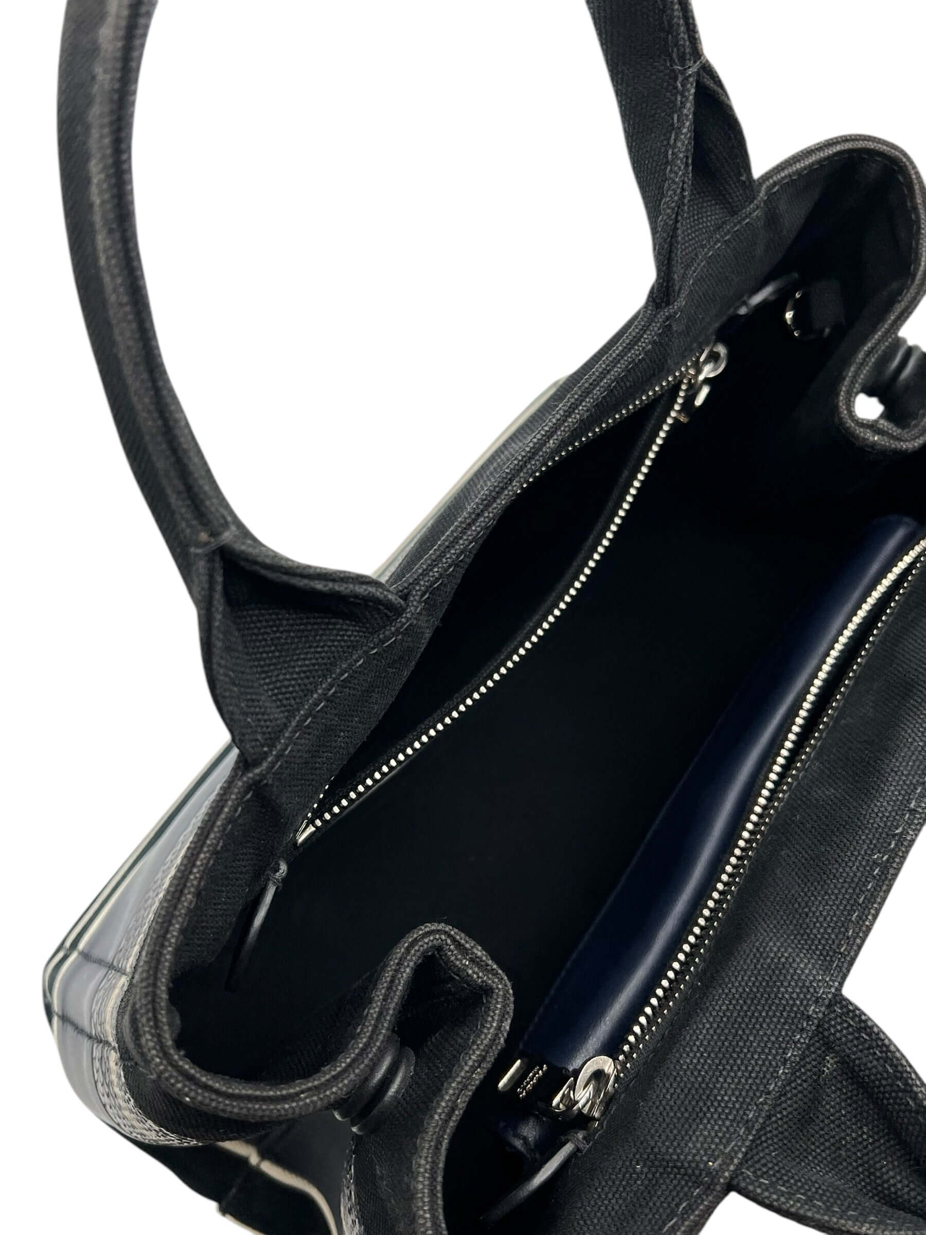 Prada - sac Canapa, toile, cuir et python marine et noir