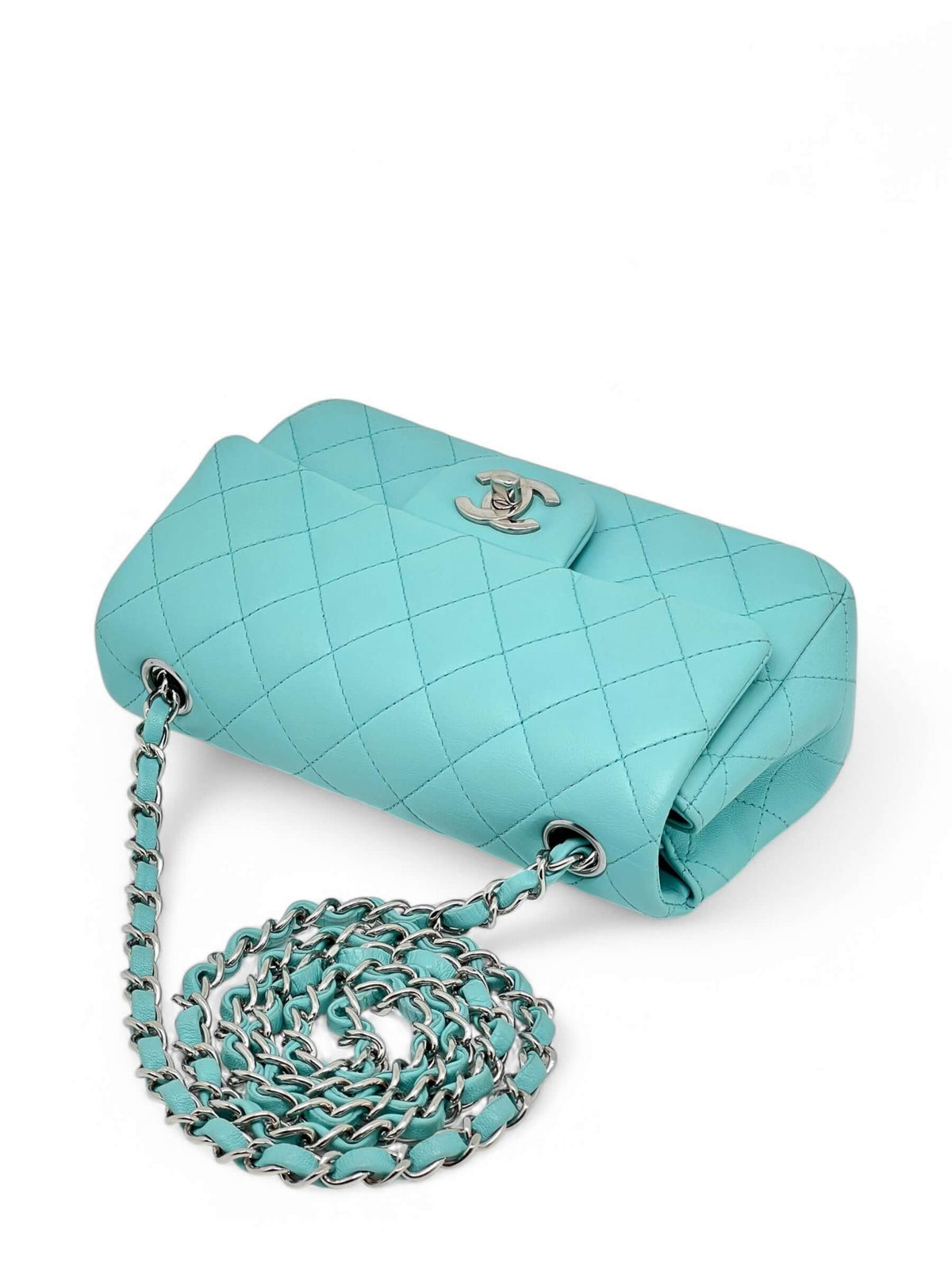 Chanel - Borsa a patta blu Tiffany