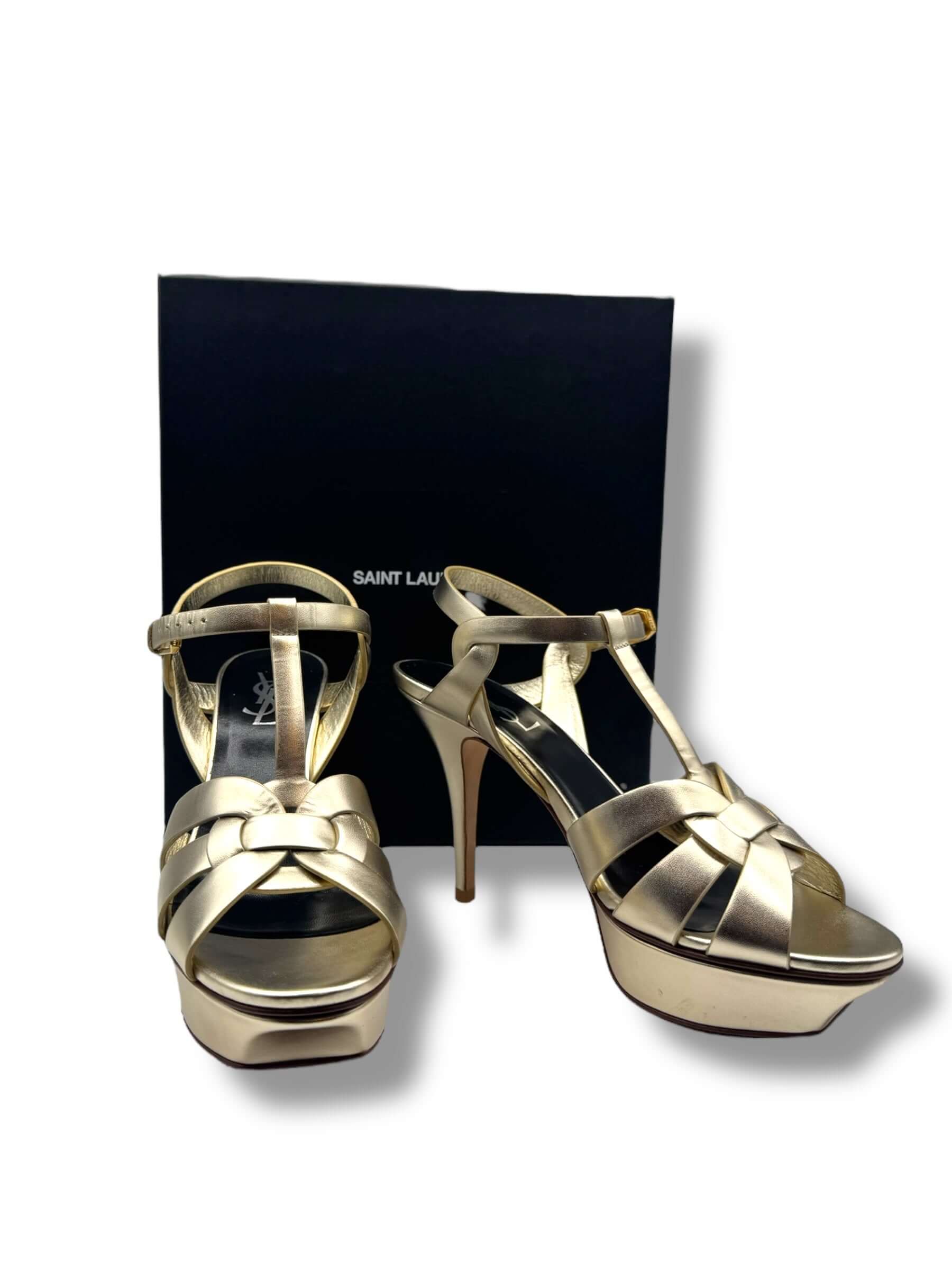 Saint Laurent - Escarpin Tribute doré T38