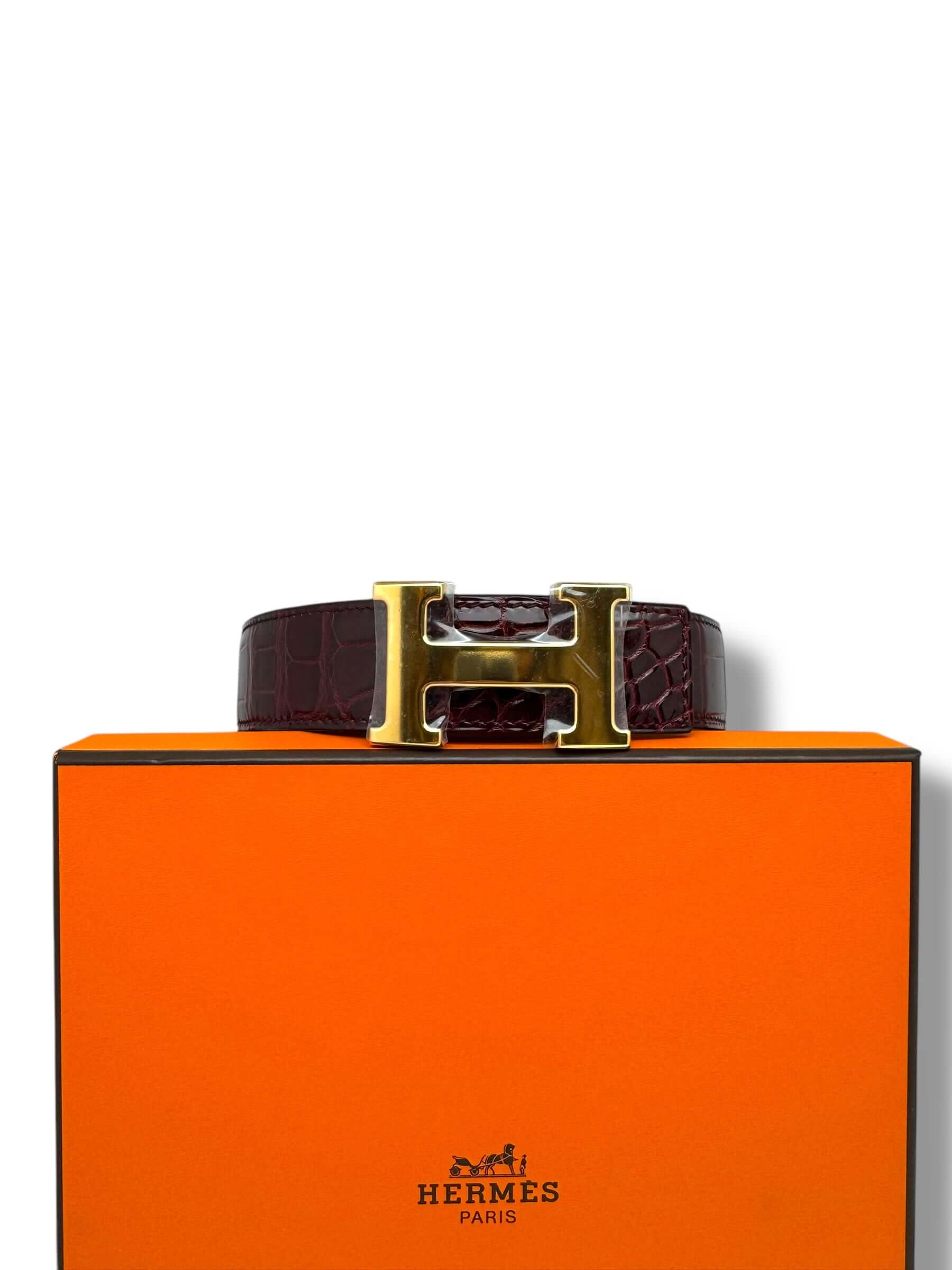 Hermès - Ceinture H cuir exotique bordeaux T90