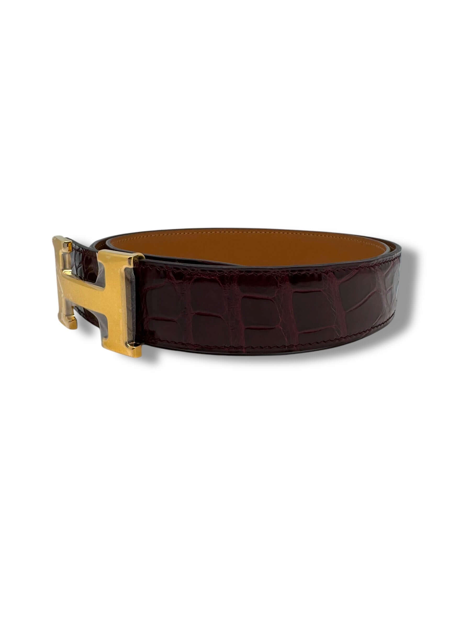 Hermès - Ceinture H cuir exotique bordeaux T90