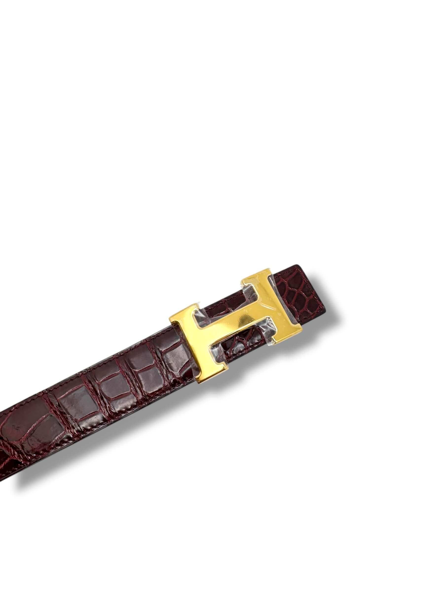 Hermès - Ceinture H cuir exotique bordeaux T90