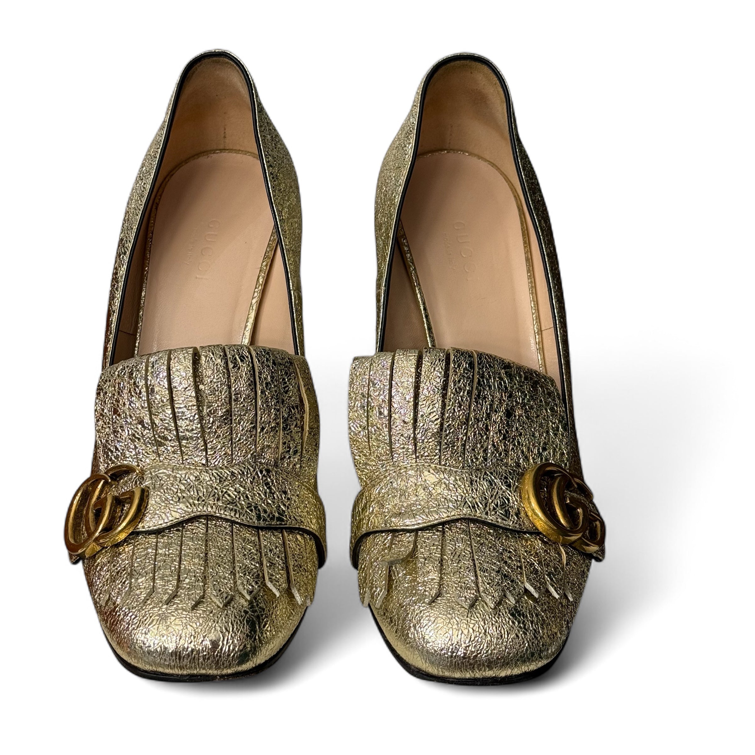 Gucci - Mocassini con tacco Marmont dorati