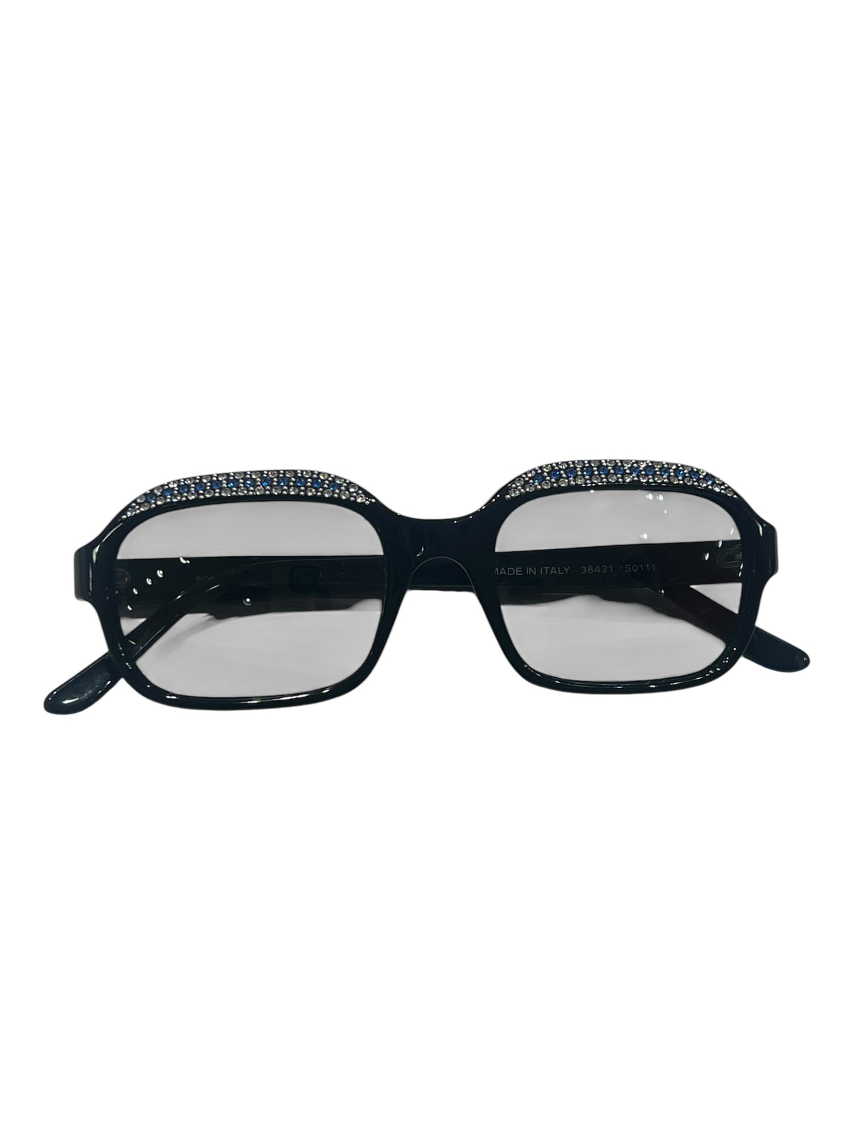 Chanel - Black rectangular sunglasses with rhinestones