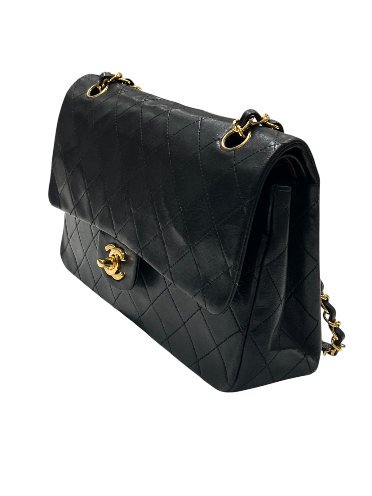Chanel – klassische Timeless 11:12 Vintage-Tasche, mittelgroß, aus schwarzem Leder