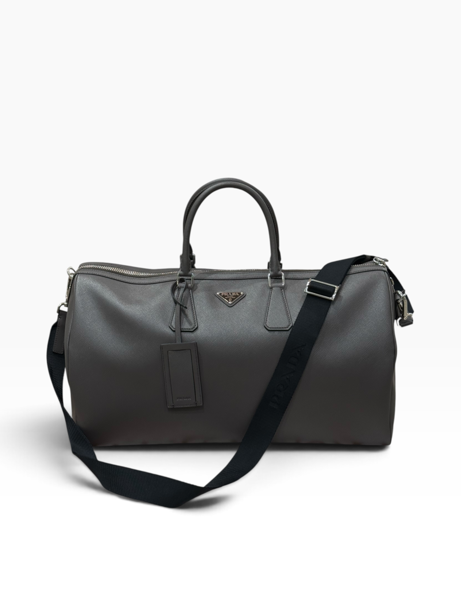 Prada - Sac de voyage 50 Gris marbre en cuir saffiano