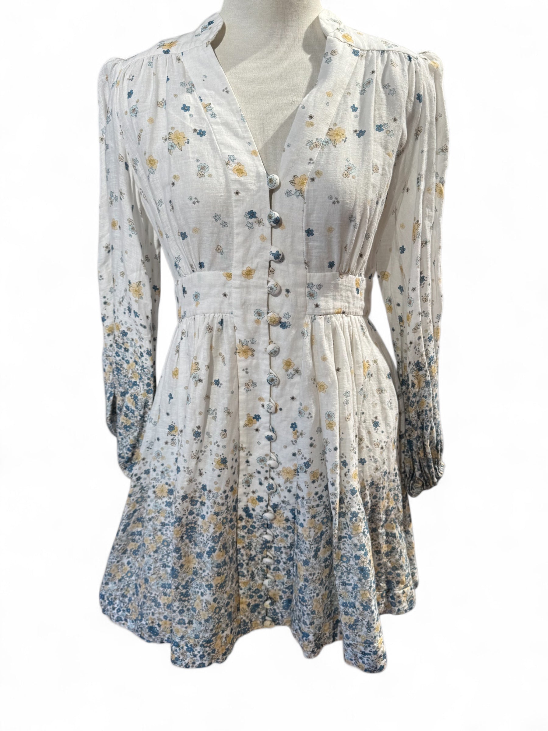 Zimmermann - Robe coton blanche avec motifs bleu et jaune