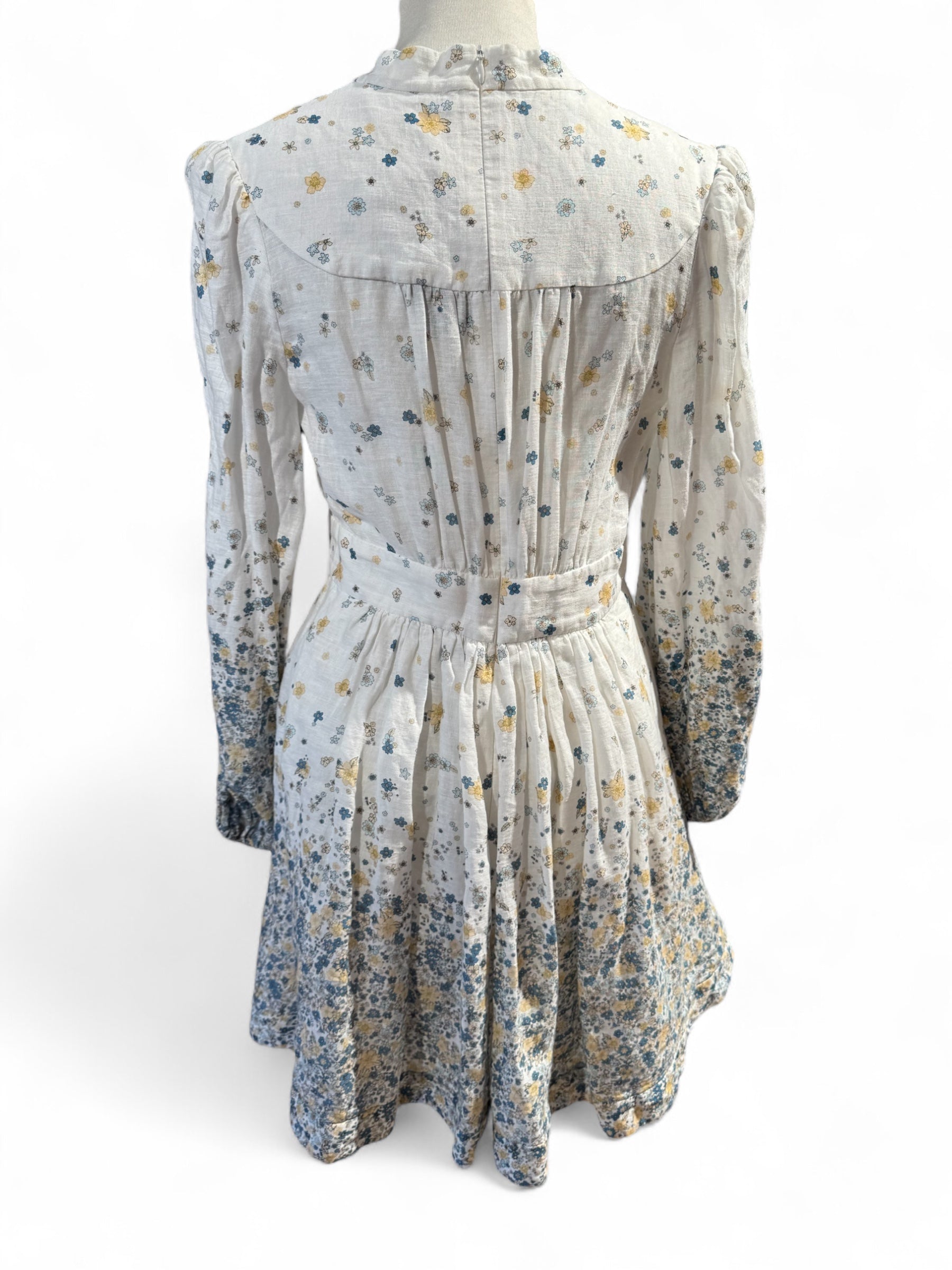 Zimmermann - Robe coton blanche avec motifs bleu et jaune