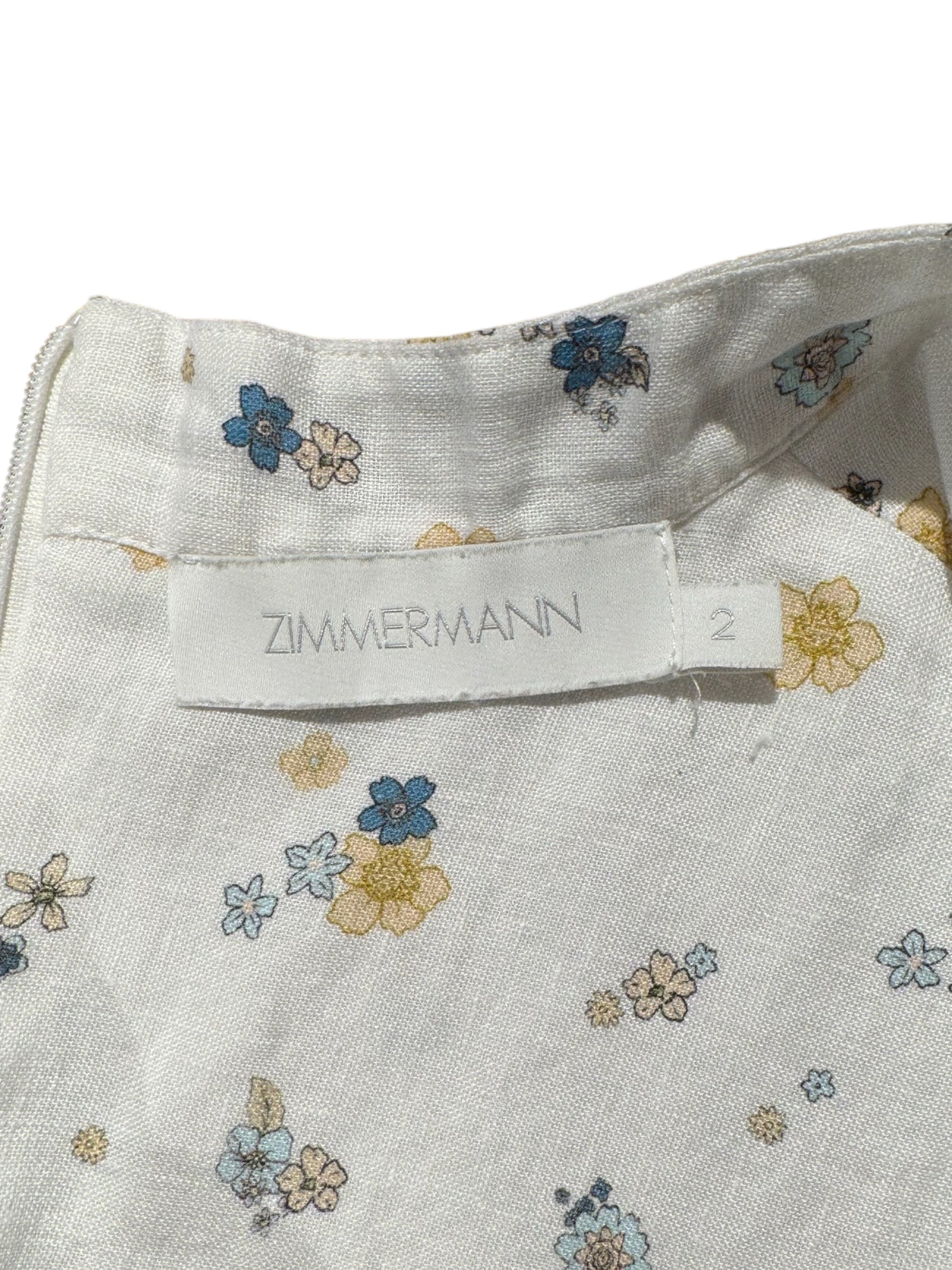 Zimmermann - Robe coton blanche avec motifs bleu et jaune