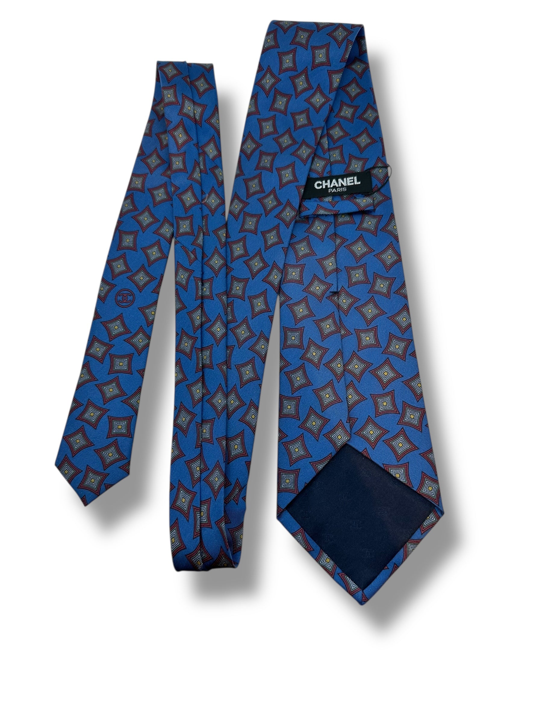 Chanel - Cravate bleue à motif carré