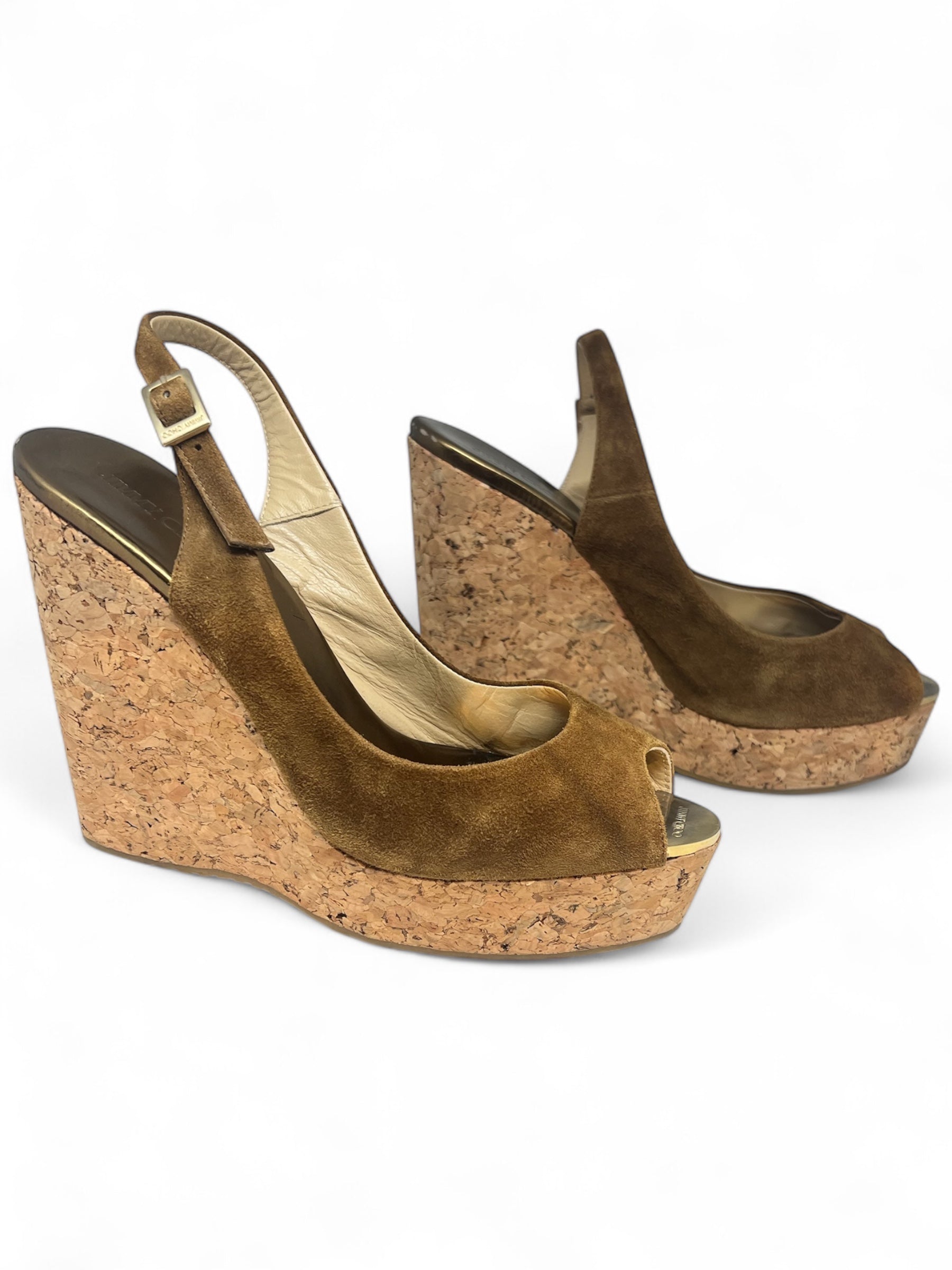 Jimmy Choo - Keilabsätze aus Wildleder in Kamelbraun, Größe 39,5