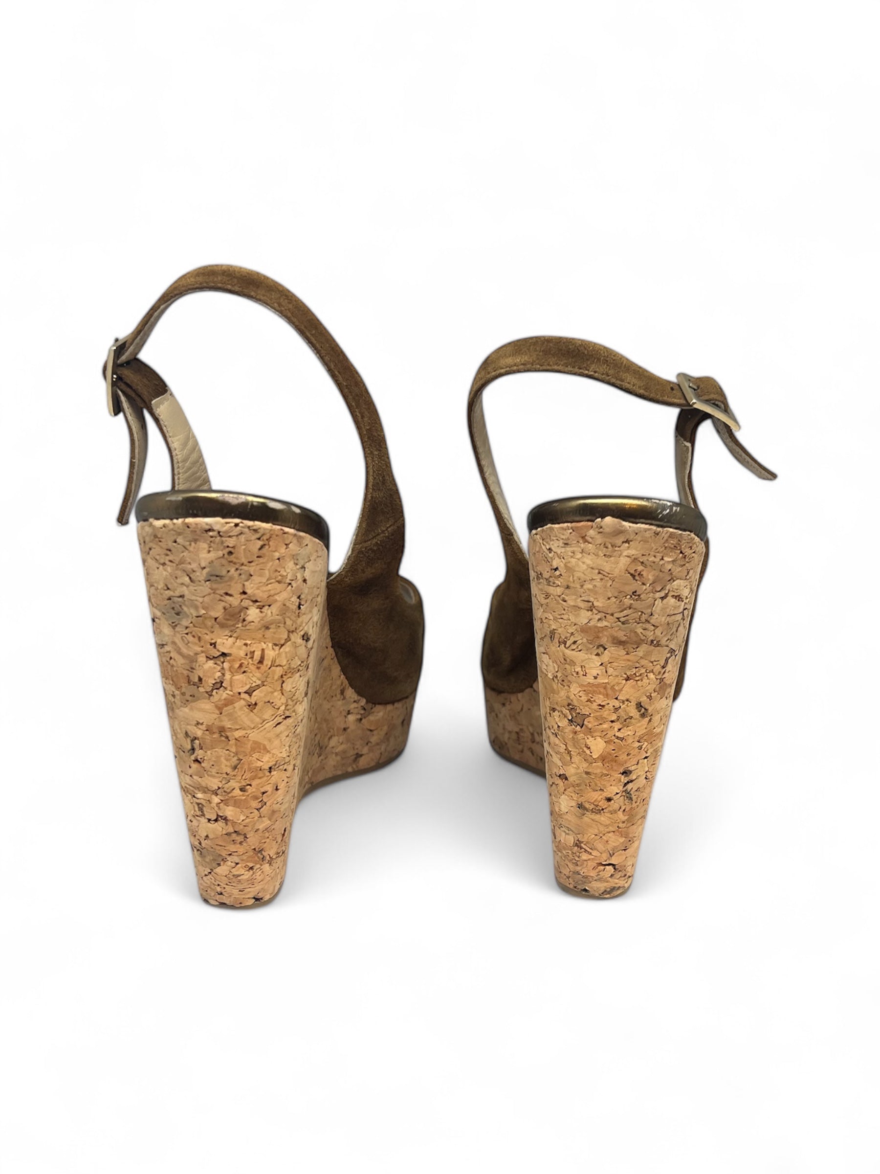 Jimmy Choo - Keilabsätze aus Wildleder in Kamelbraun, Größe 39,5