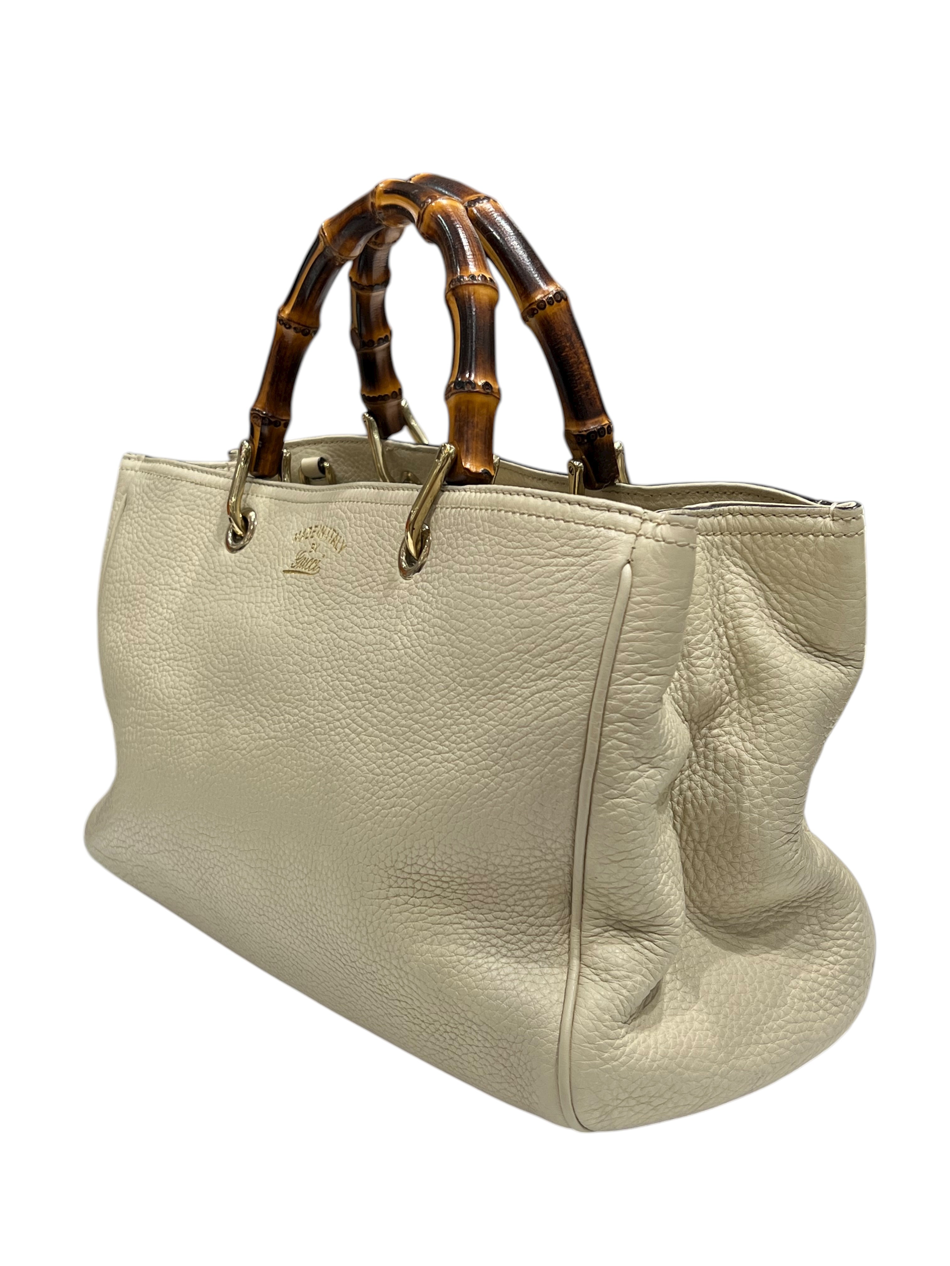 Gucci - sac cabas cuir beige, anses bambou