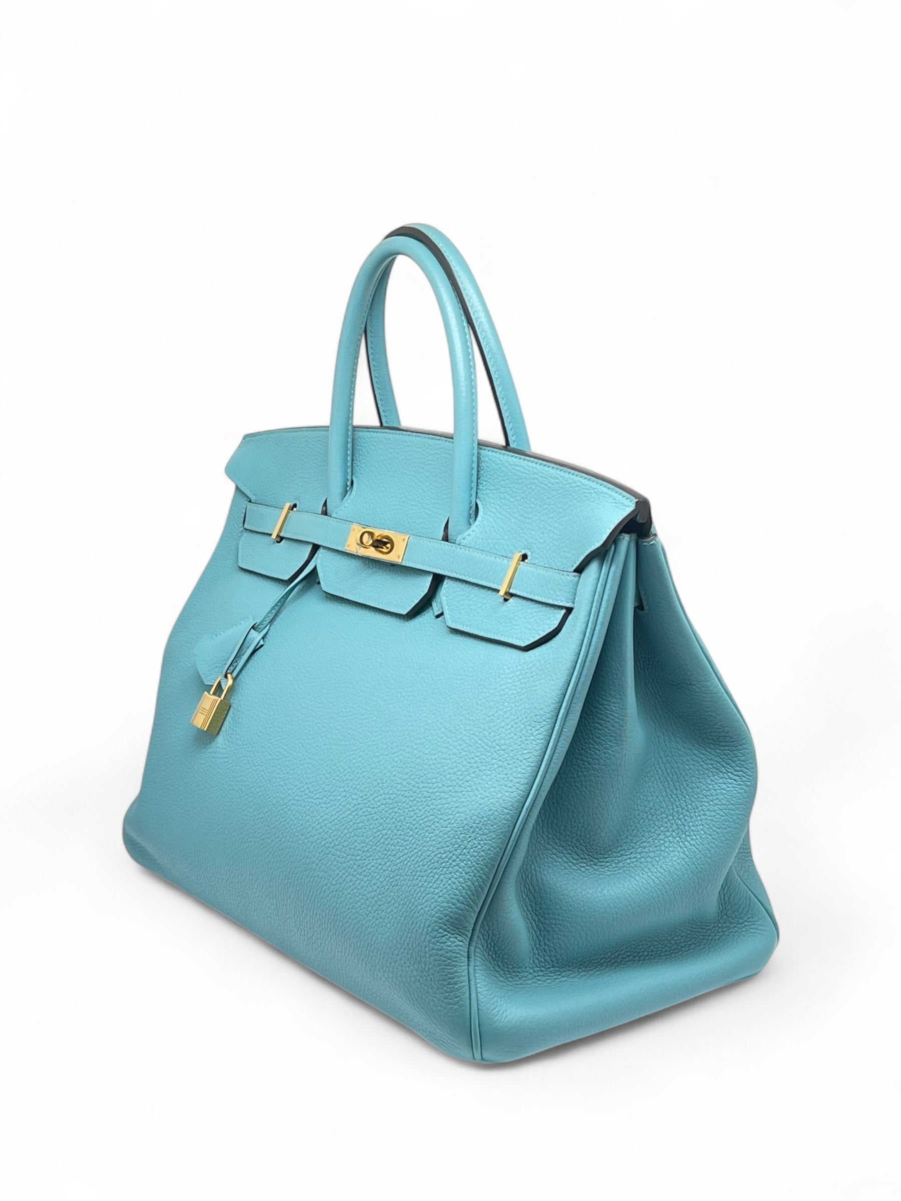 Hermès - Sac Birkin 40 Bleu Atoll cuir Taurillon Clémence
