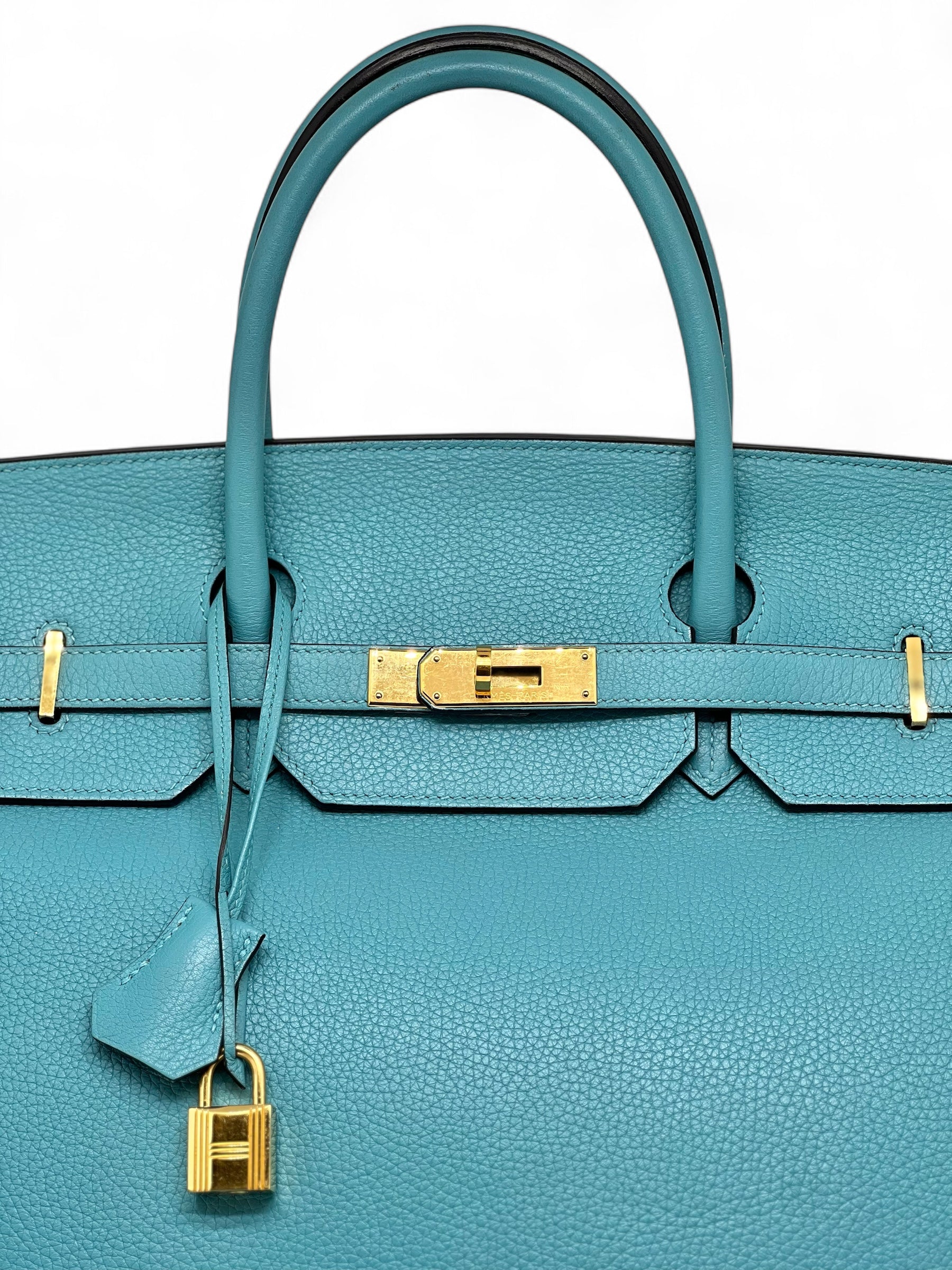 Hermès - Sac Birkin 40 Bleu Atoll cuir Taurillon Clémence