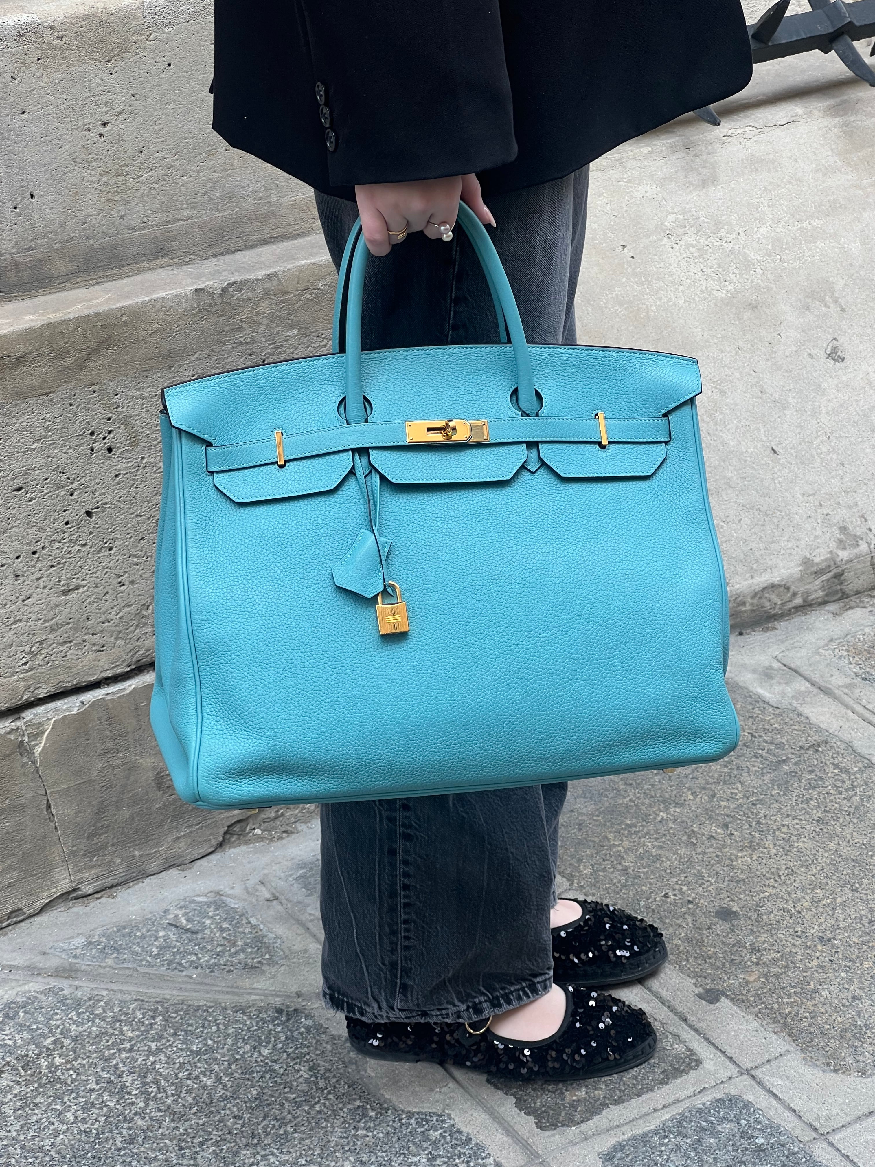 Hermès - Sac Birkin 40 Bleu Atoll cuir Taurillon Clémence