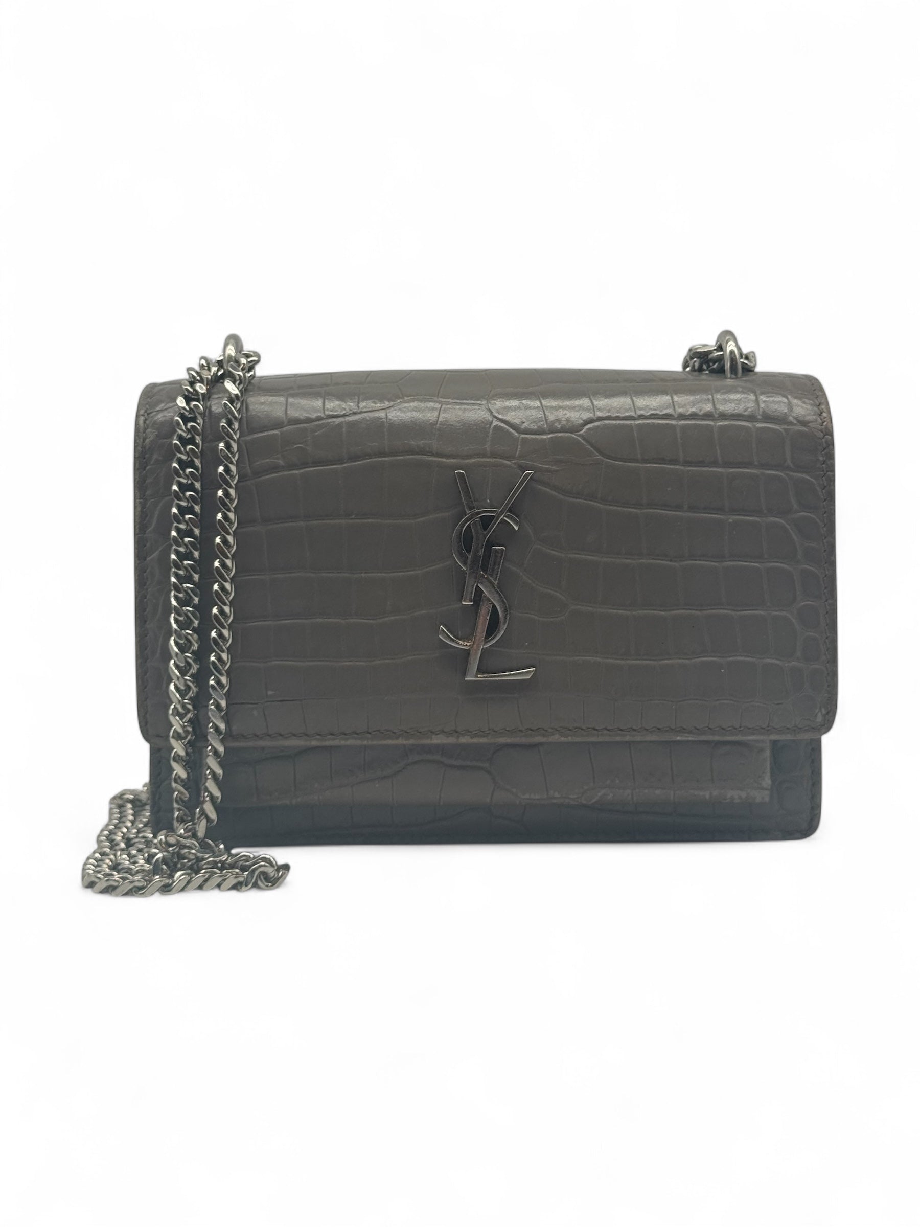 Saint Laurent - Mini-Tasche Sunset Krokodillederoptik Taupe