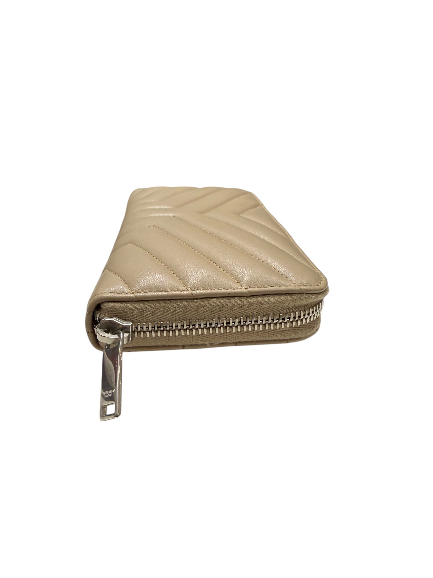 Saint Laurent - Portefeuille Cassandre en cuir lisse beige