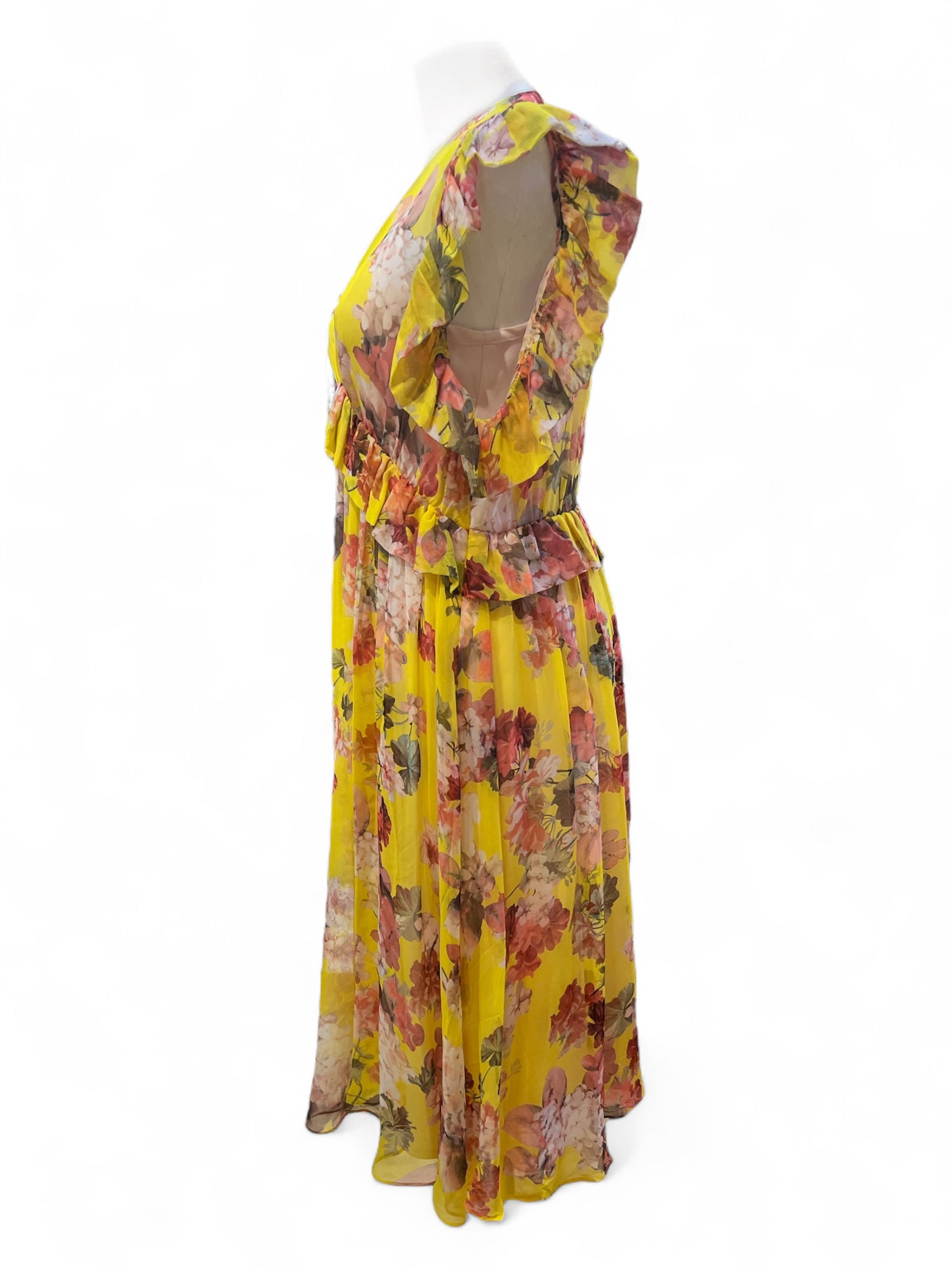 Tara Jarmon - Robe à fleurs rose et jaune T36