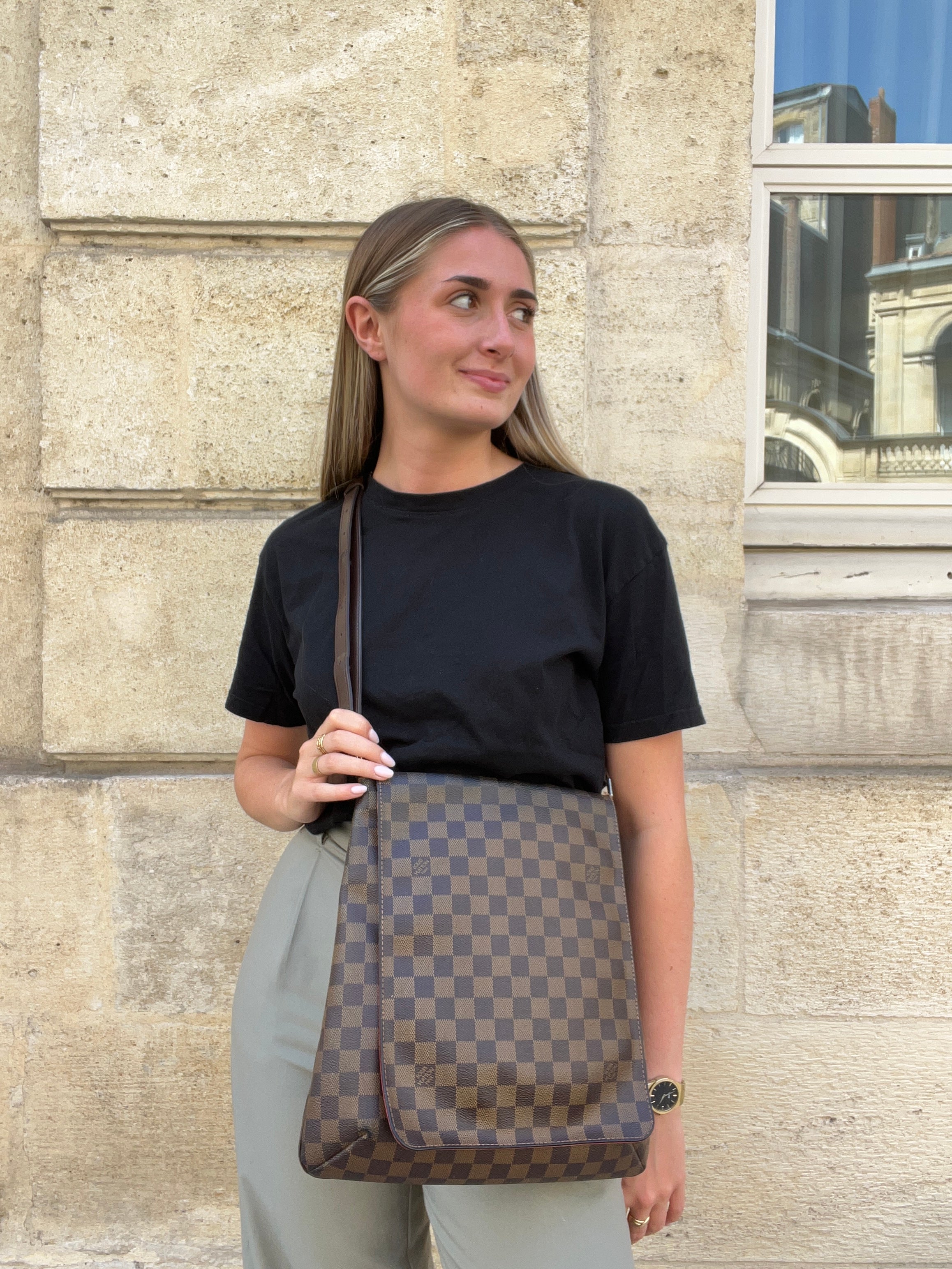 Louis Vuitton - Sac Musette Toile Damier Ebène