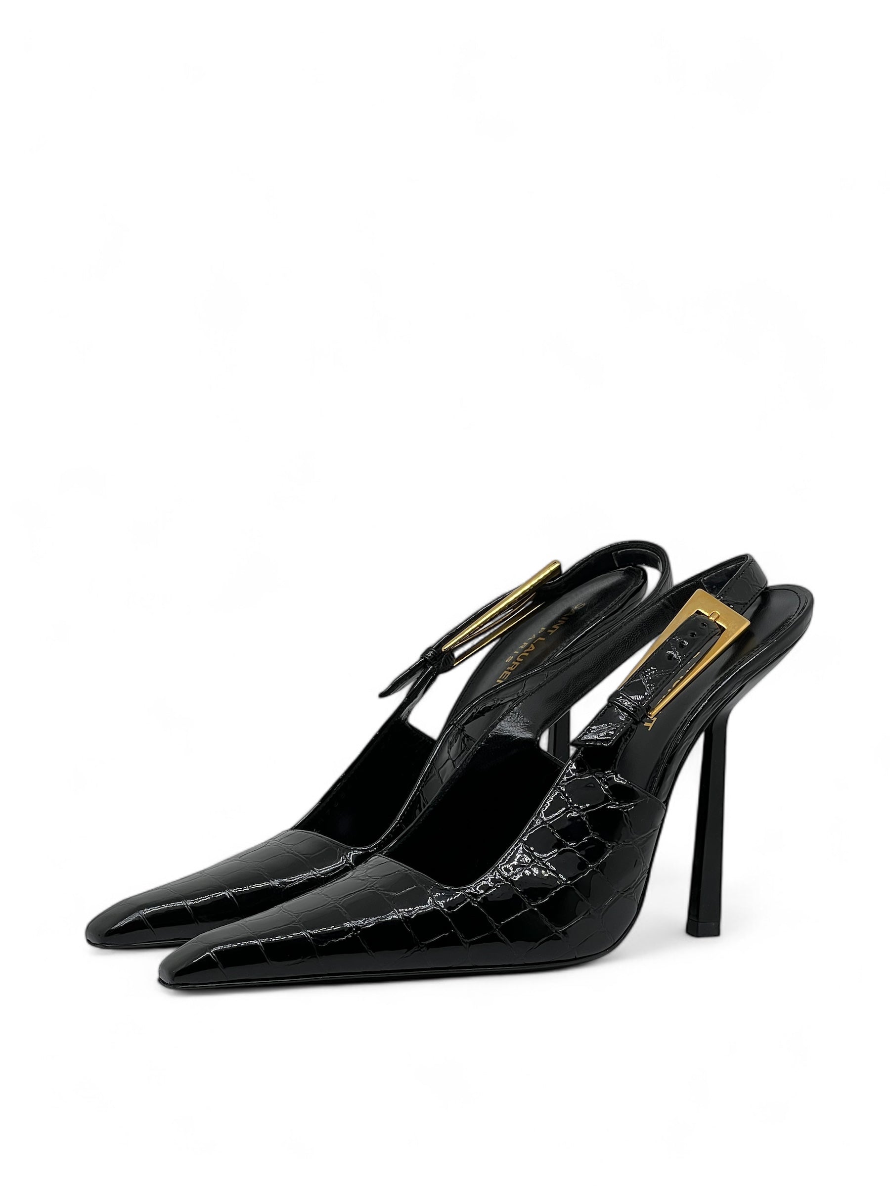 Saint Laurent - Lee Slingbacks en cuir embossé crocodile T39