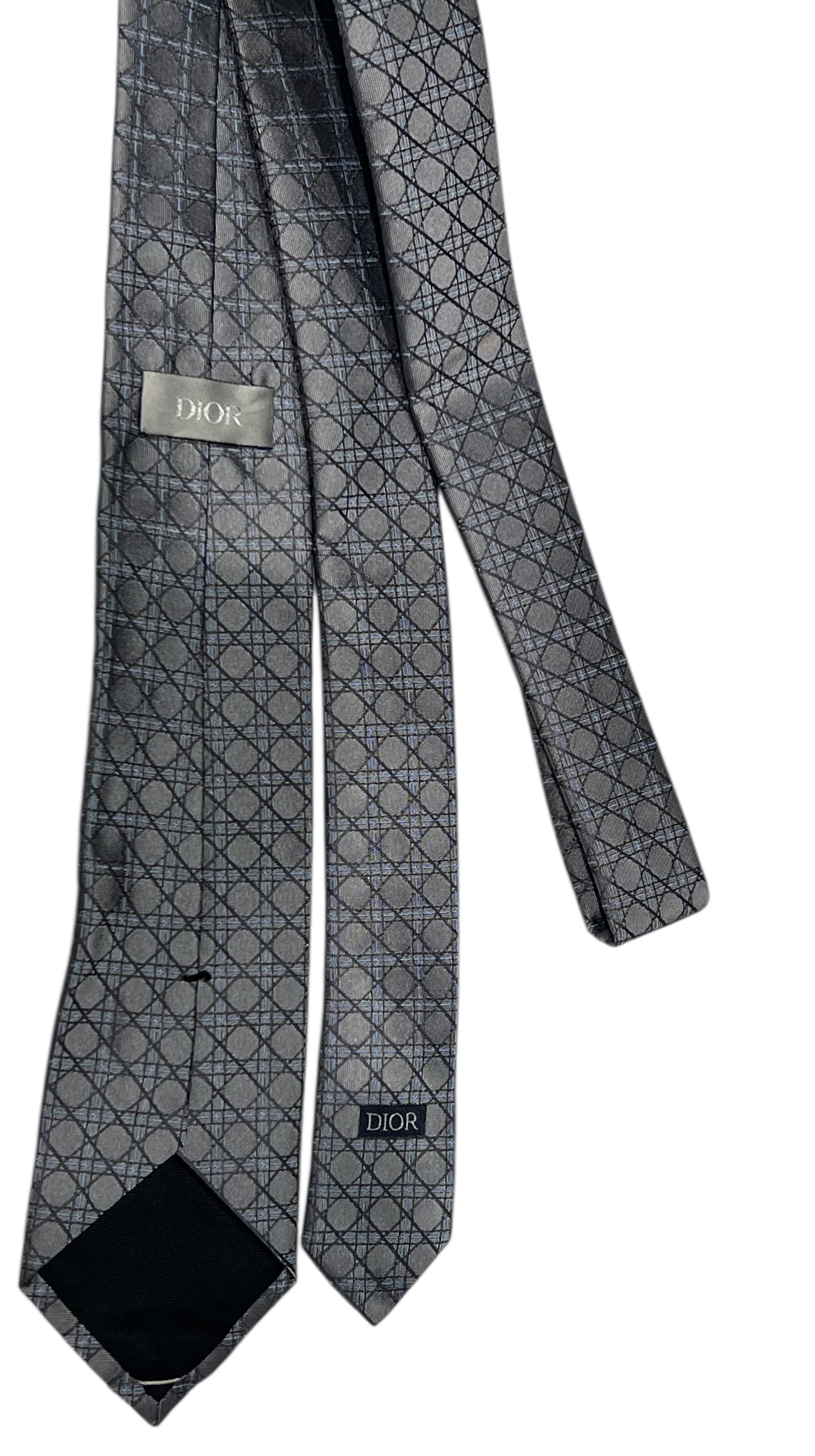 Dior - cravate cannage soie gris-bleu