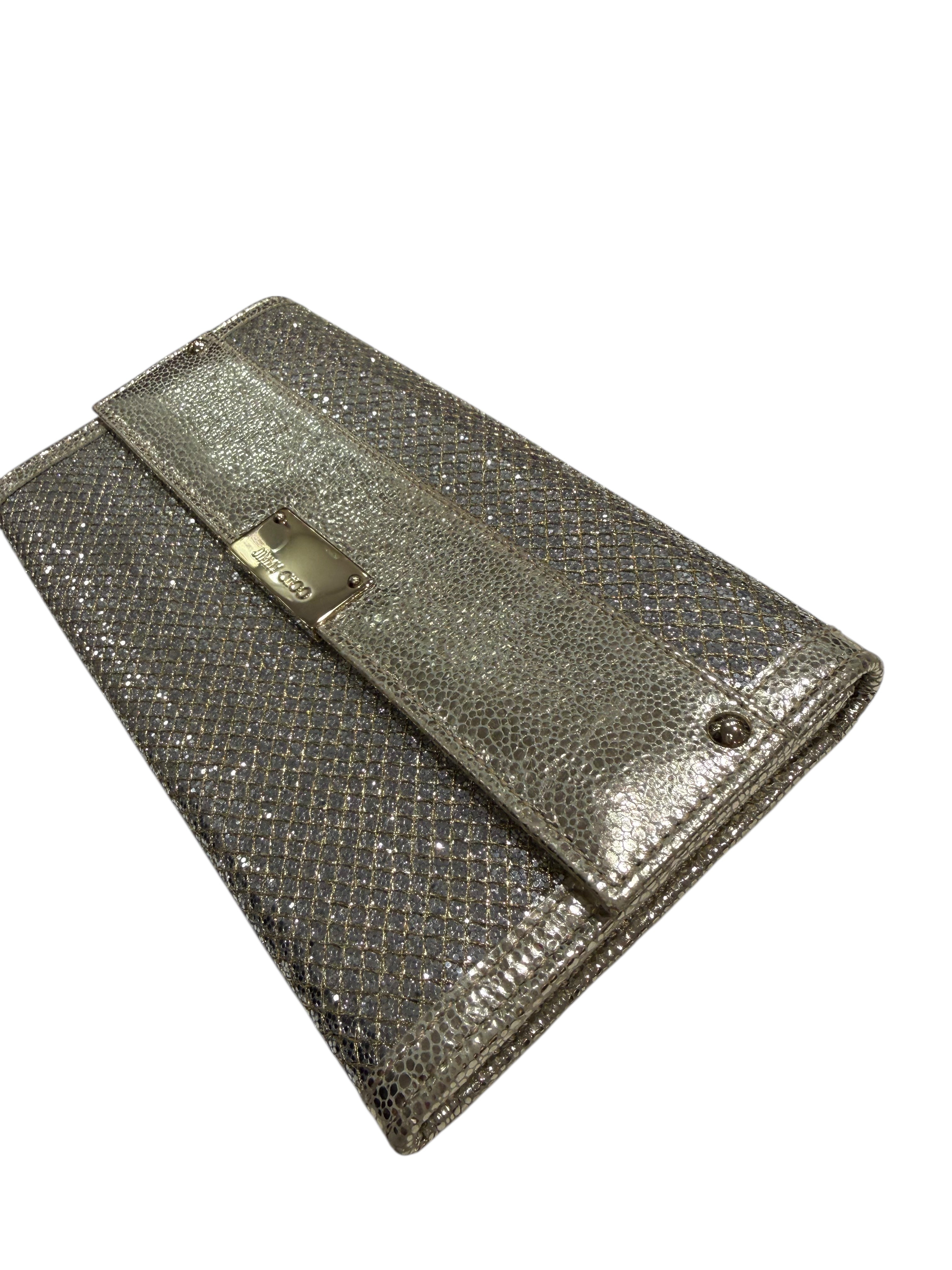 Jimmy Choo - Pochette portée main scintillante dorée