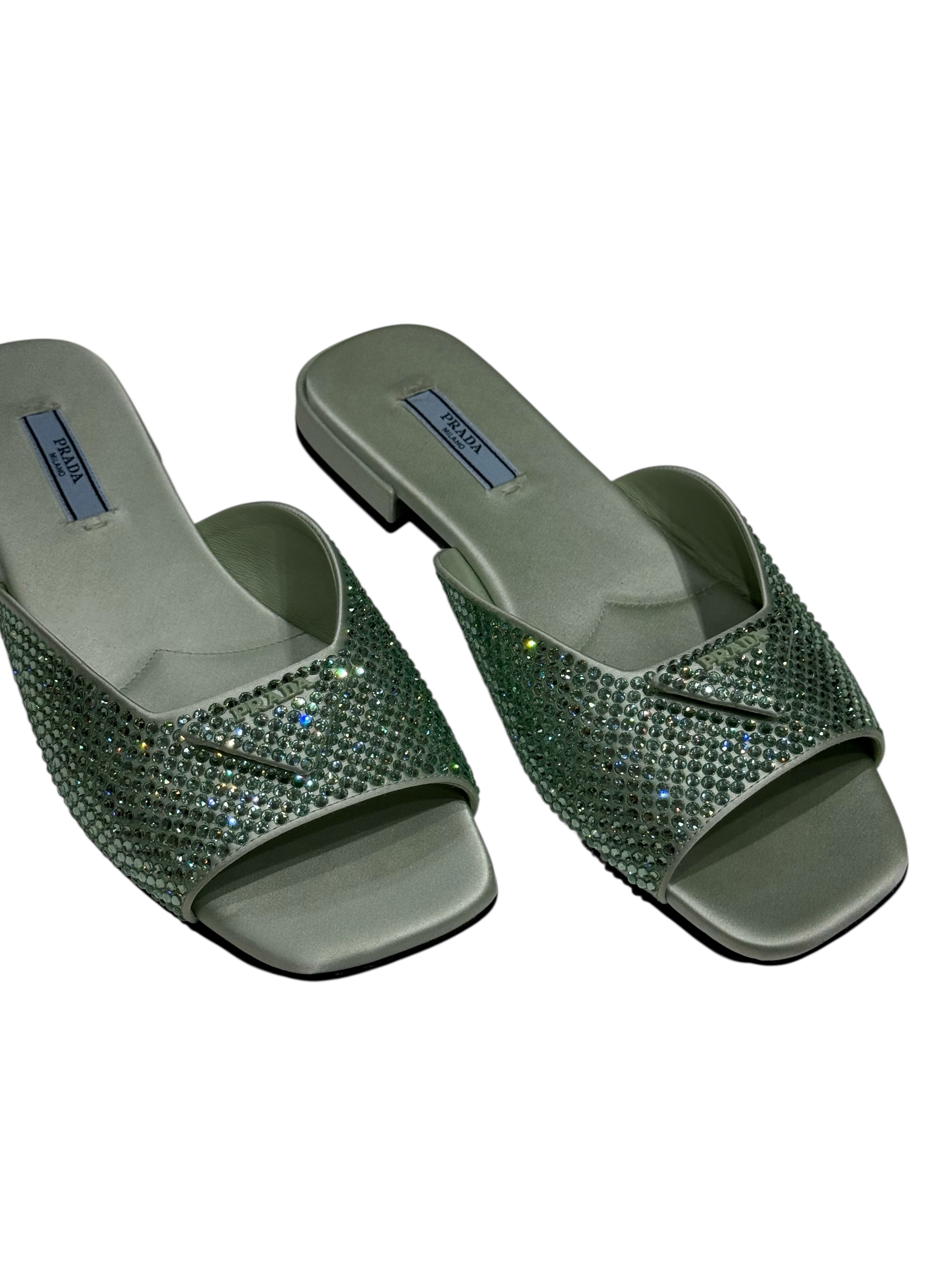 Prada - Sandales cristal vert d’eau T38,5