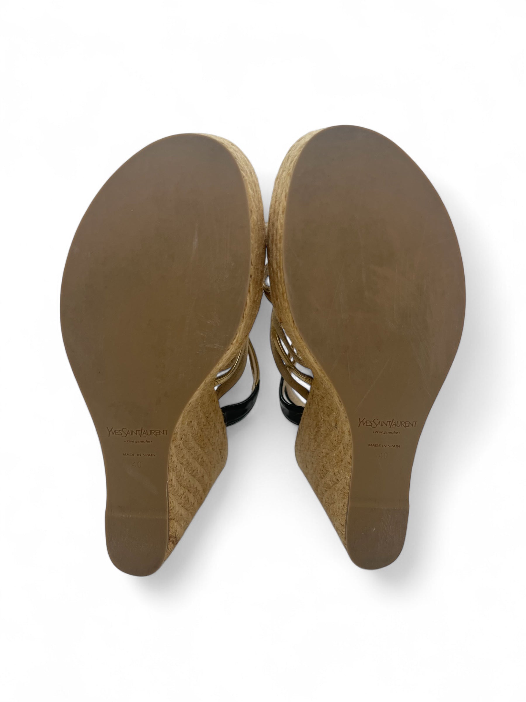 Yves Saint Laurent - Pumps, schwarze und goldene Keilabsatzpumps