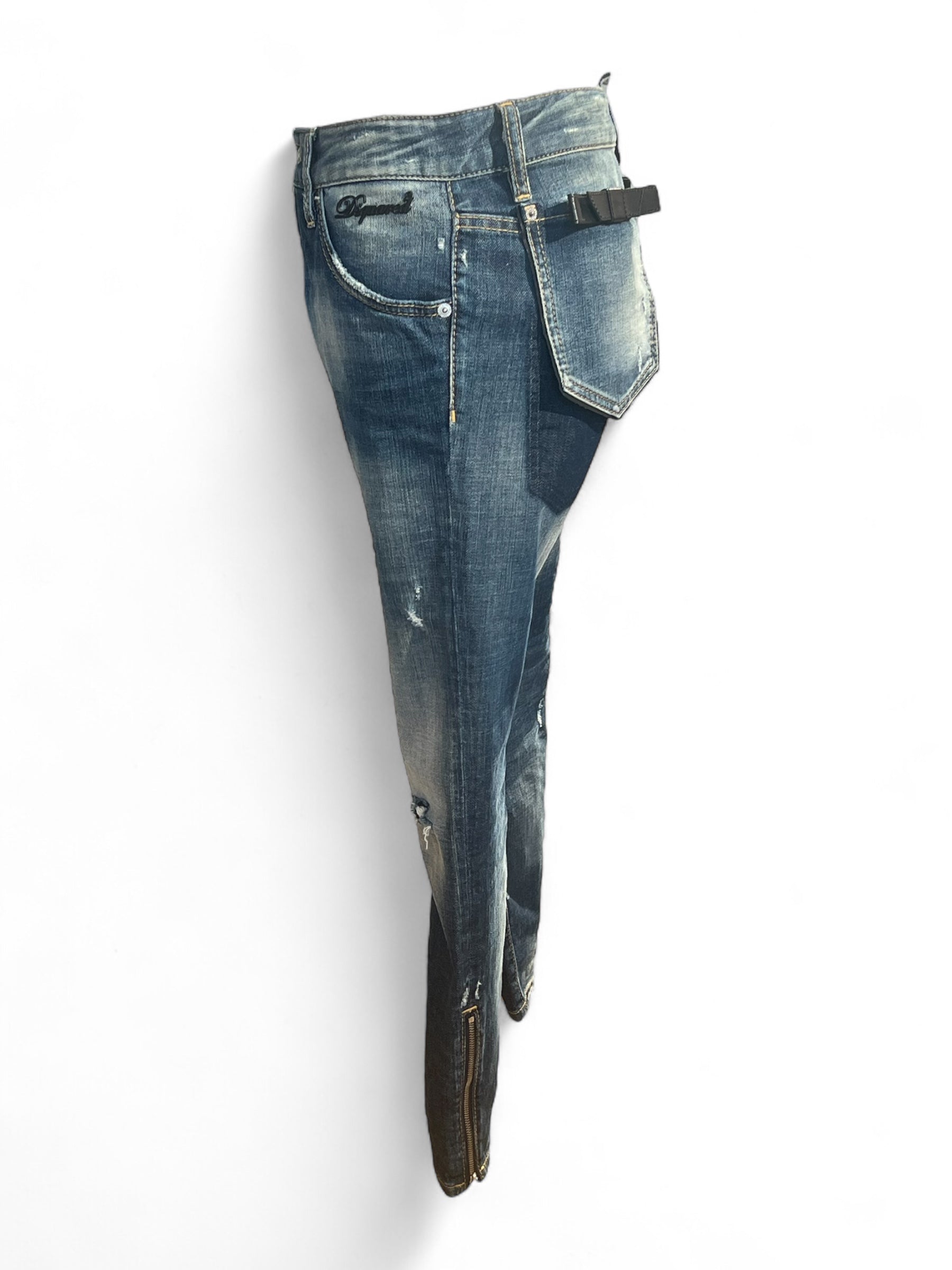 Dsquared - Jean délavé nœud cuir et zip bas T40