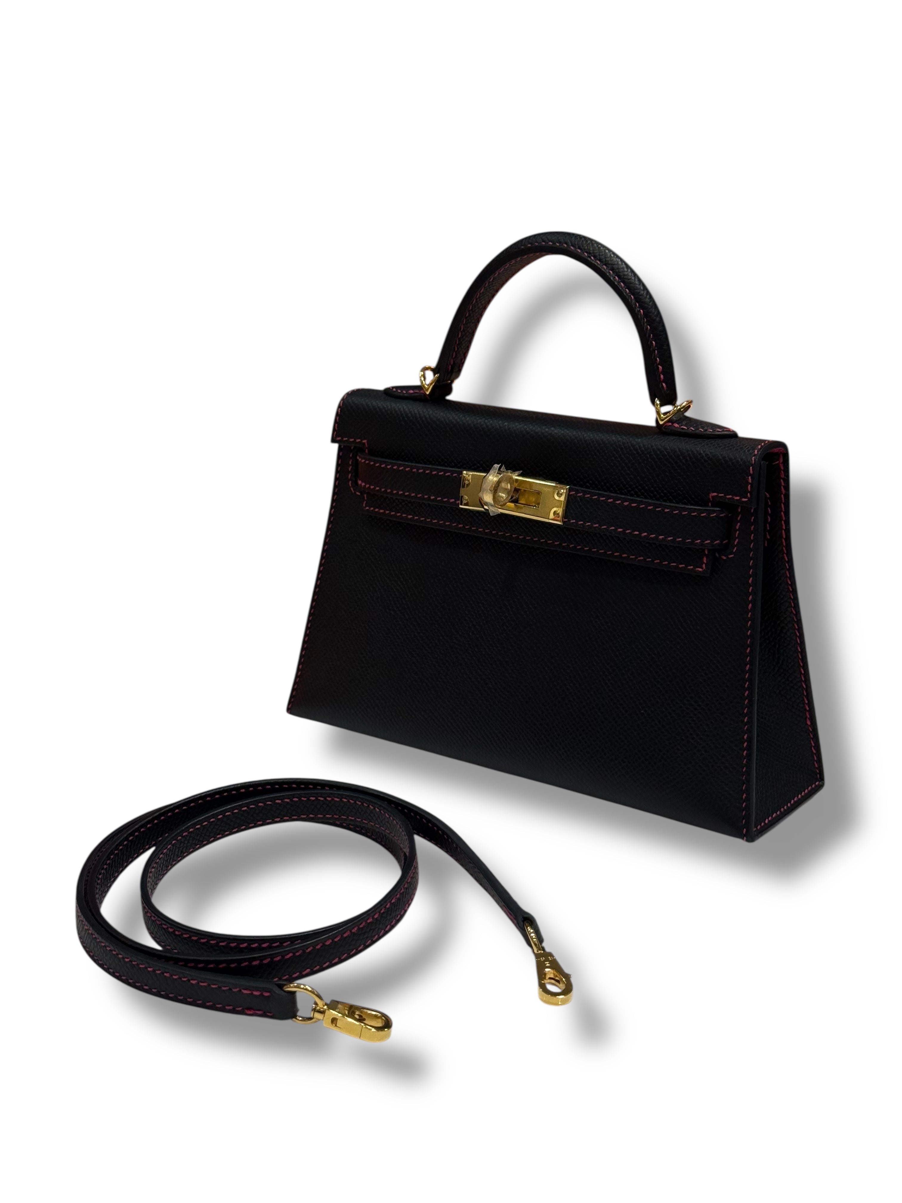 Hermès - Sac Mini Kelly Noir et Rose Extrême commande spéciale