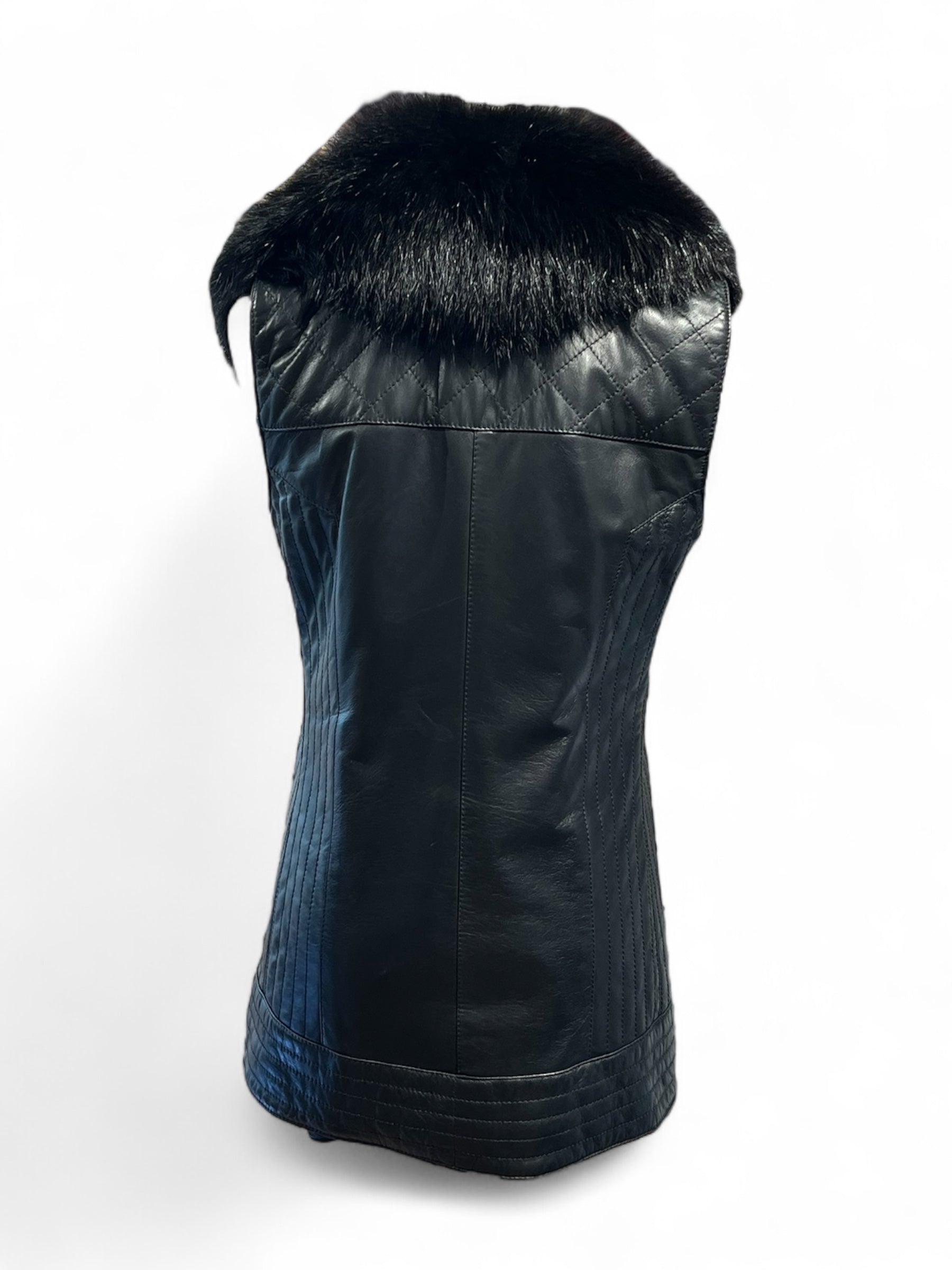 Flavio Castellani - Veste en cuir noir sans manche avec fourrure