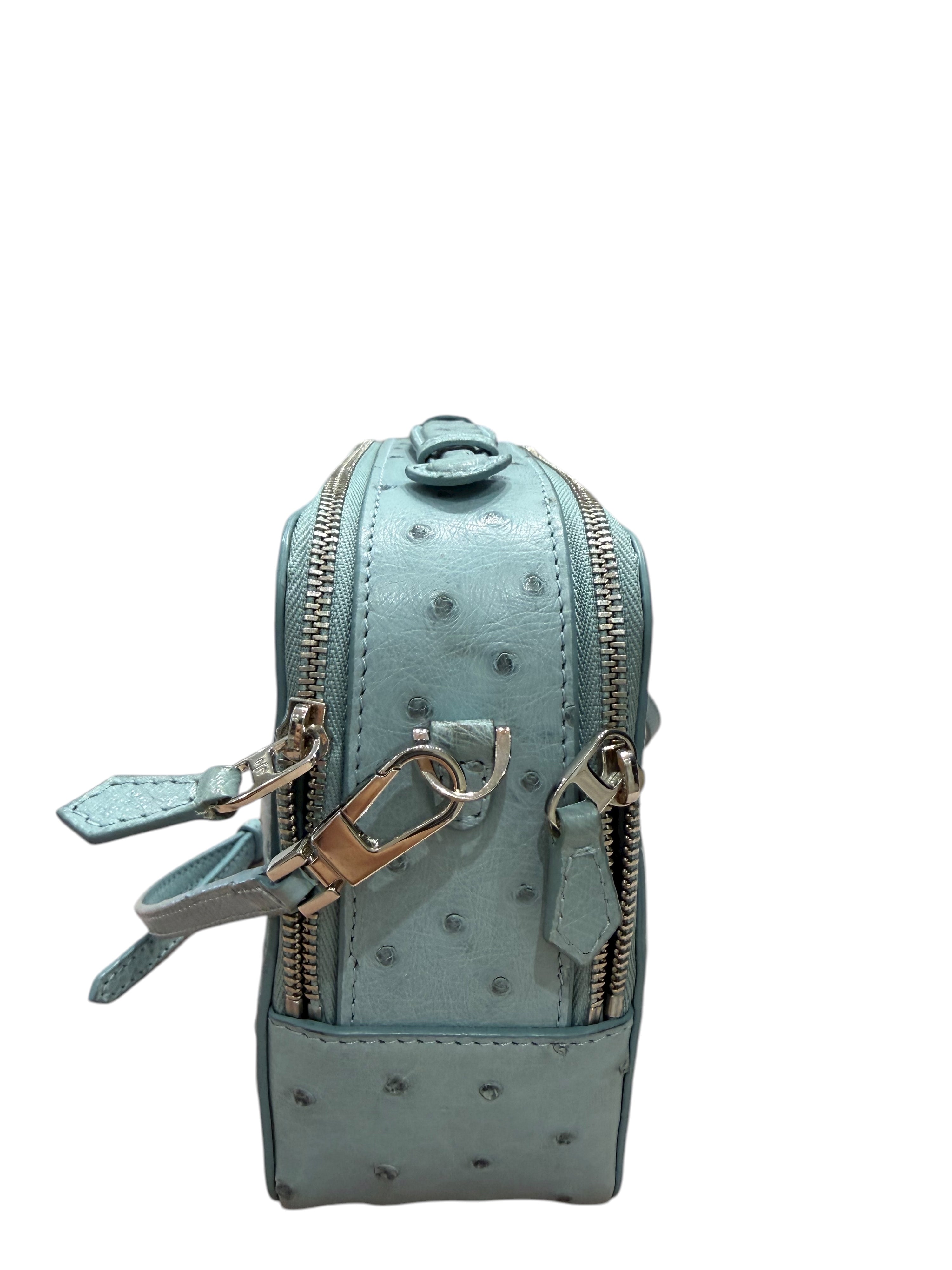 Loro Piana - Schminktäschchen aus blauer Straußenhaut