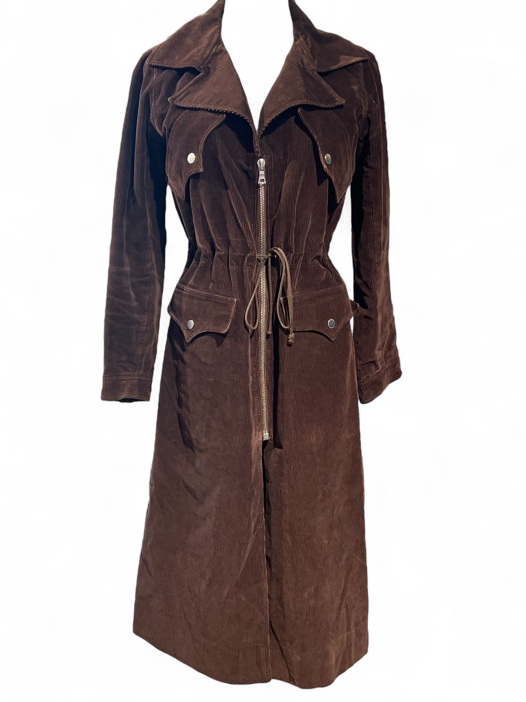 Courrèges - Manteau long en velours marron T34