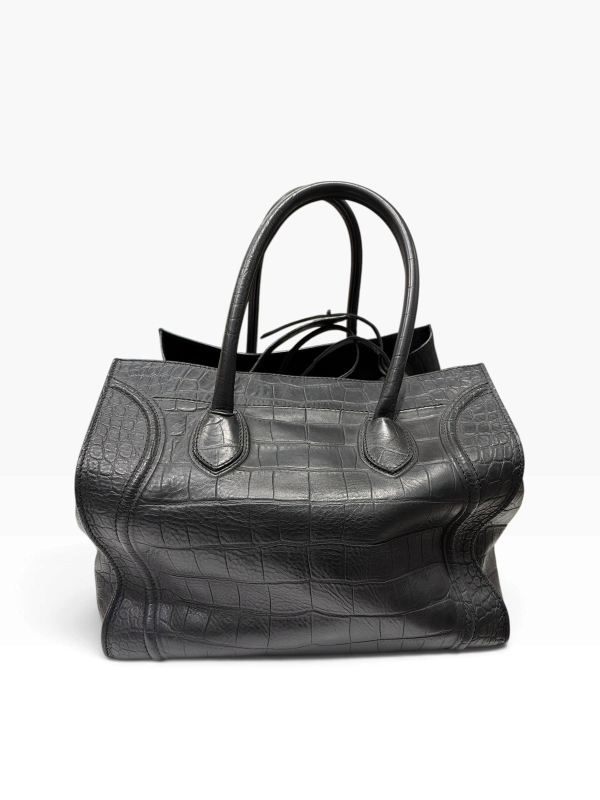 Céline - Sac Phantom Luggage cuir noir embossé croco