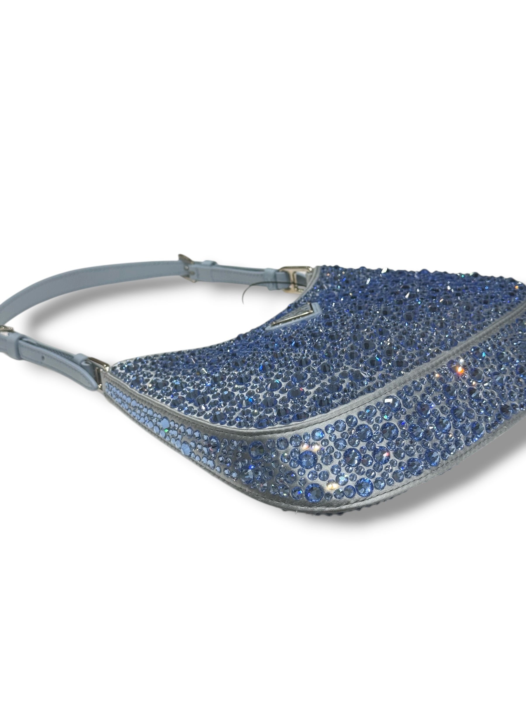 Prada - borsa Cleo in raso con cristalli blu