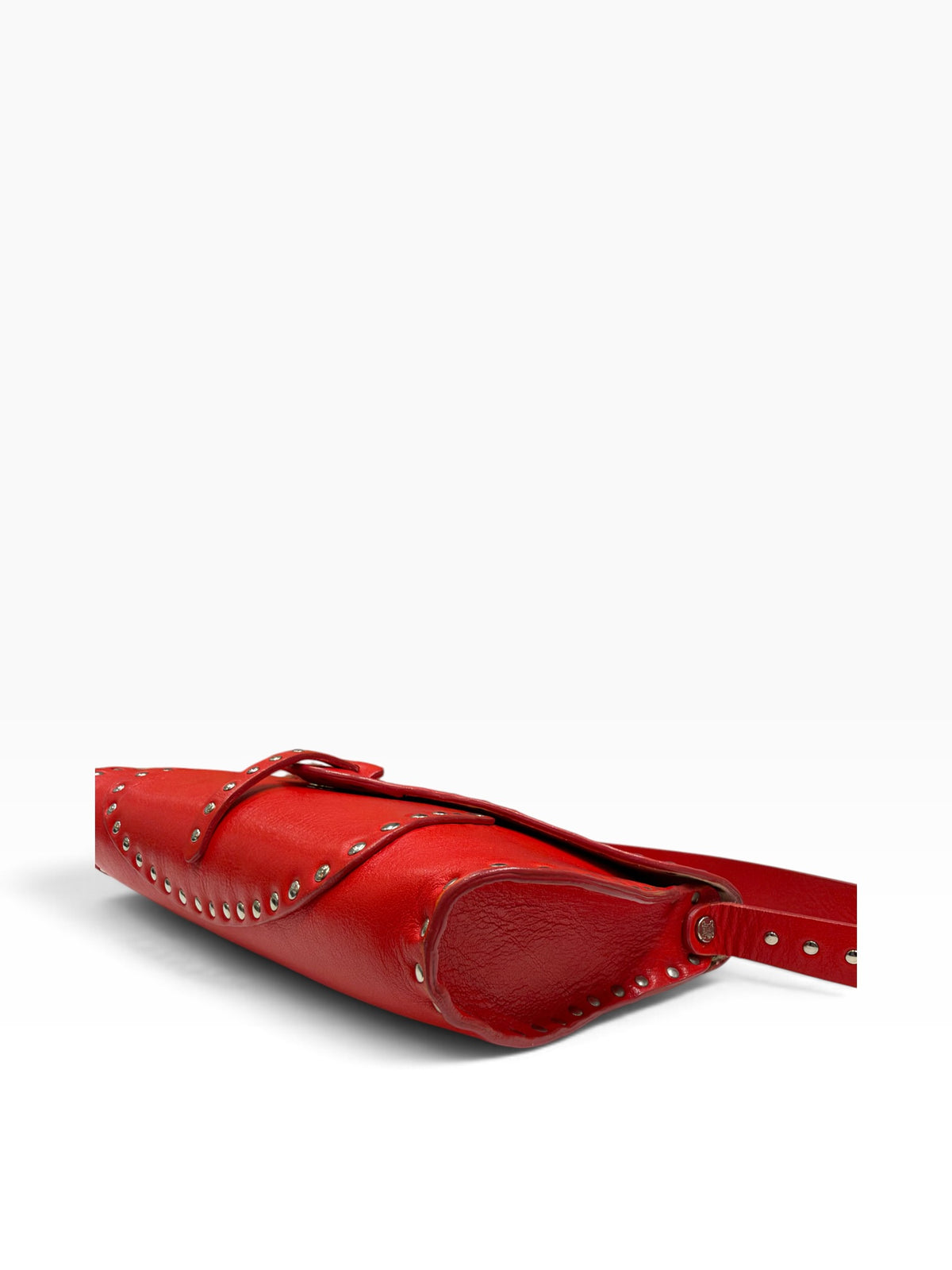 Céline - Borsa Le Poulbot in pelle rossa con borchie metalliche
