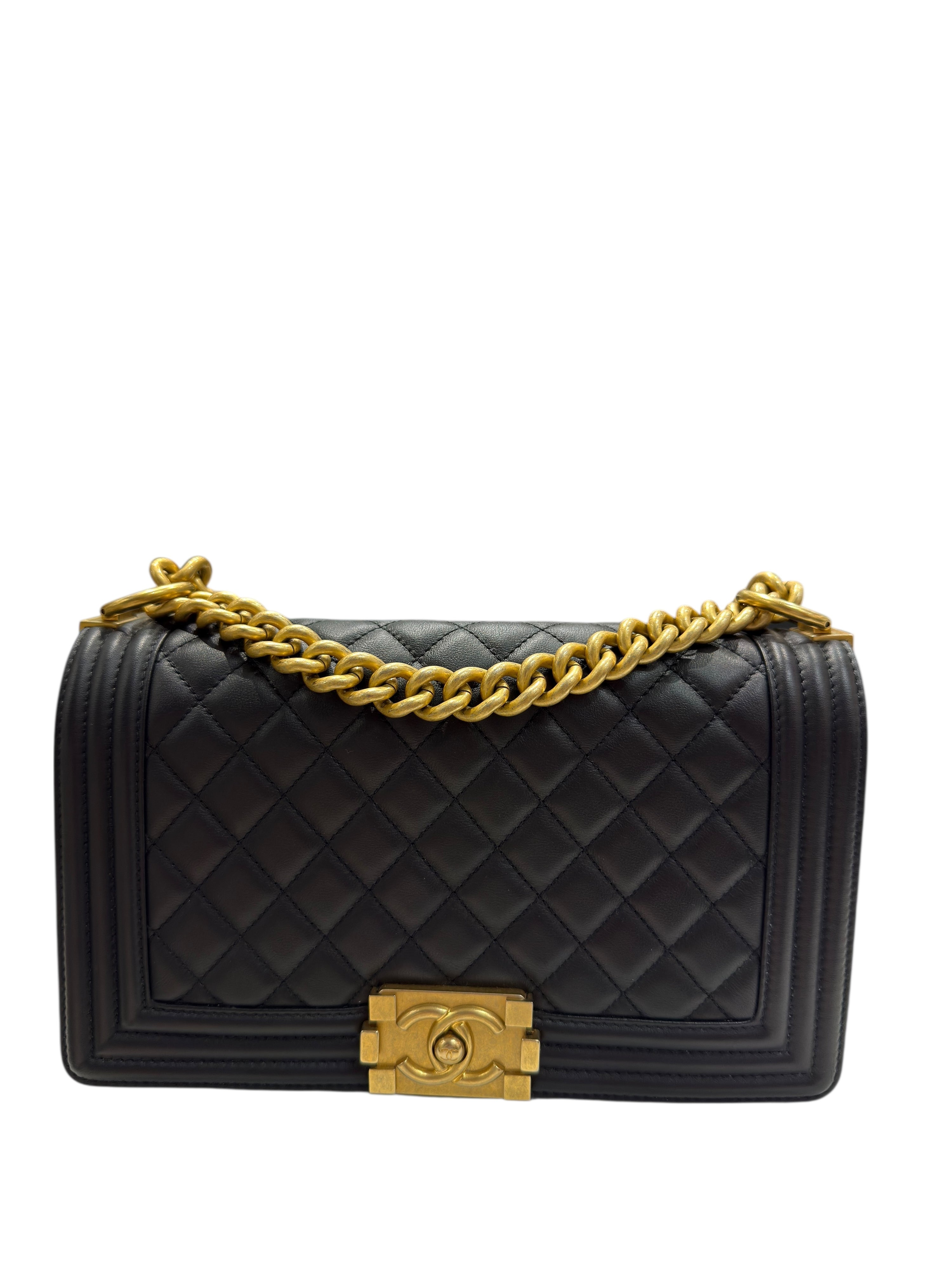 Chanel - Borsa Boy classica in pelle nera e finiture dorate