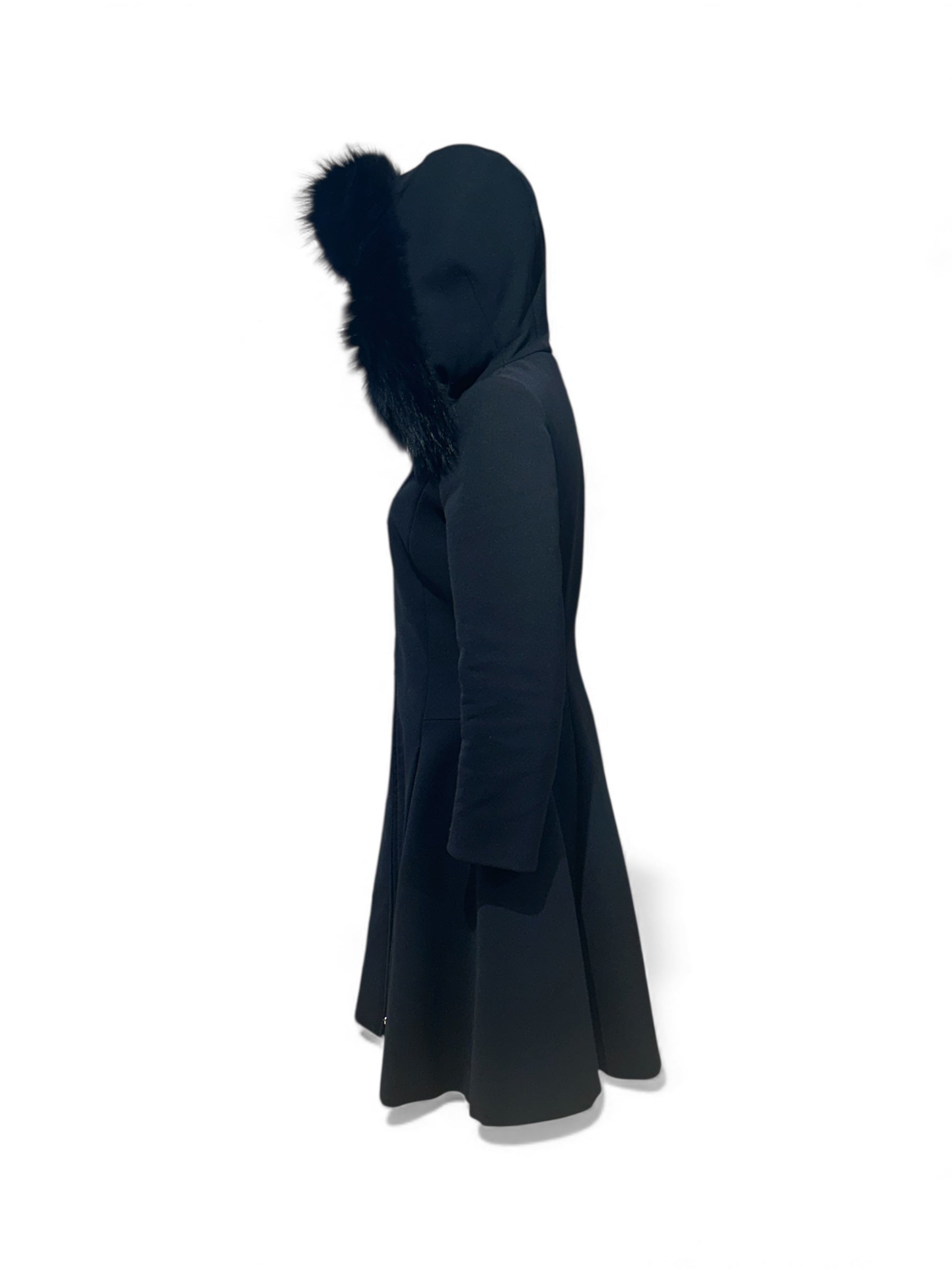 Prada - Manteau noir a fourrure T36