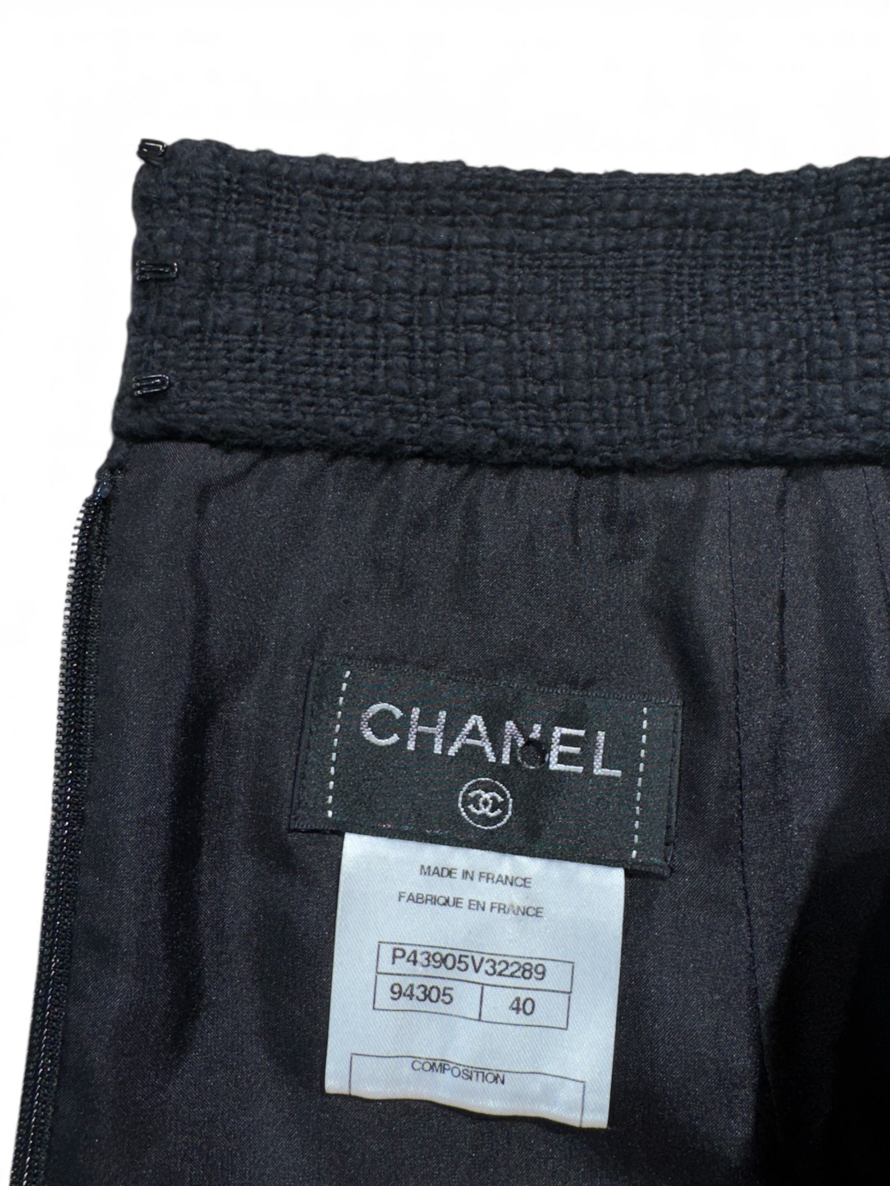 Chanel - Rock aus schwarzem Tweed Größe 40
