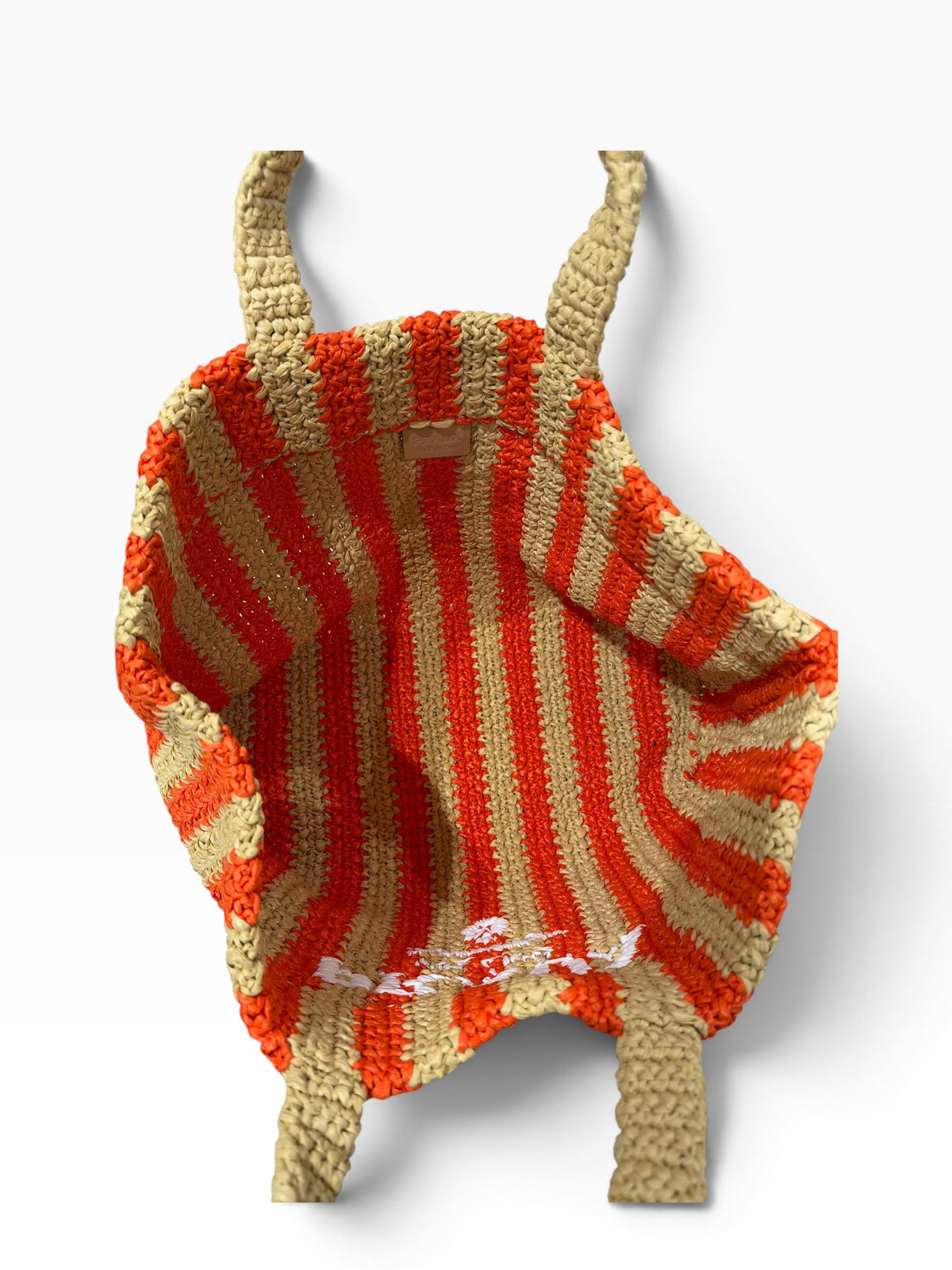 Prada - Sac de plage GM en raffia beige et orange