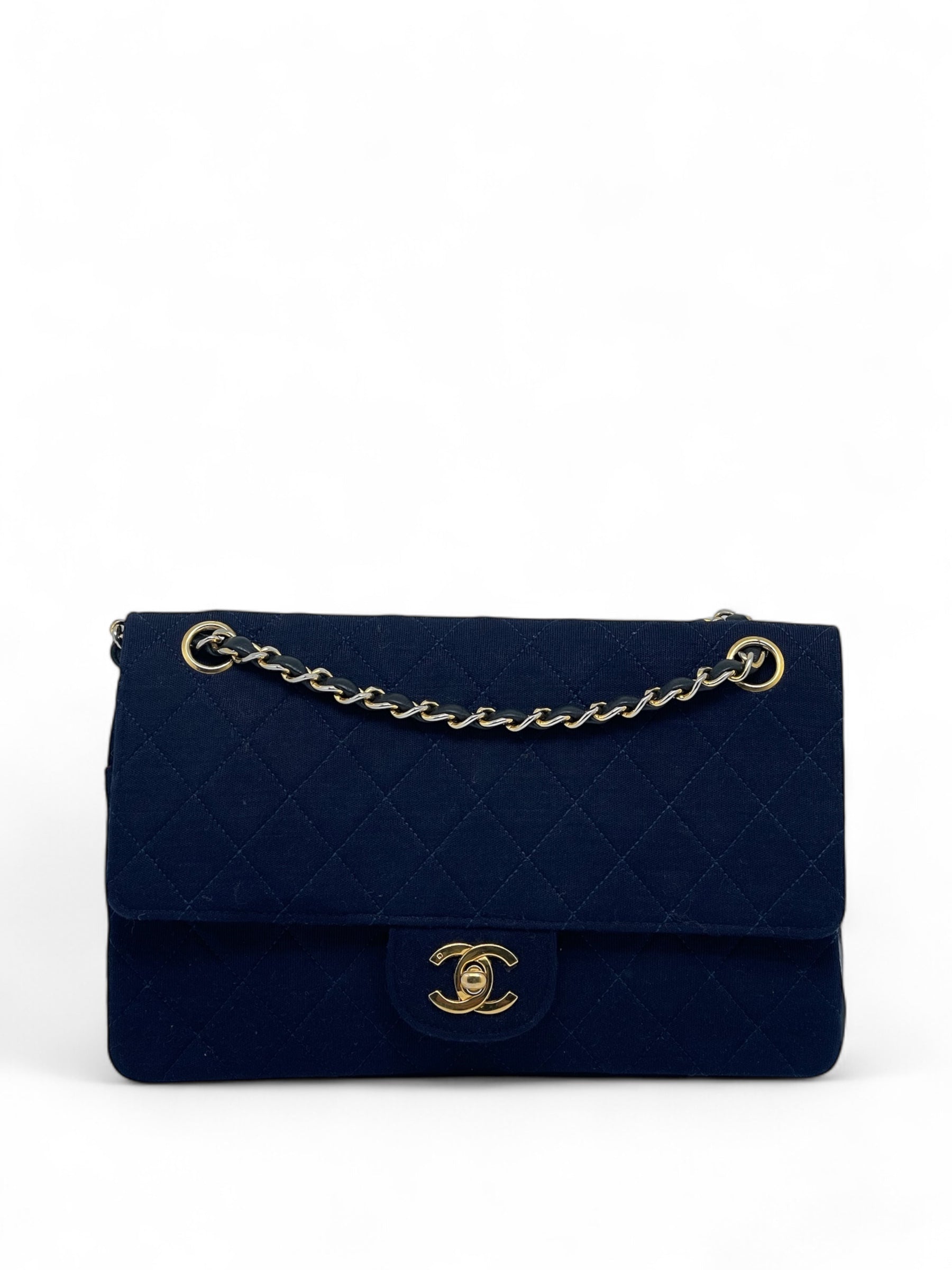 Chanel - Sac Timeless en jersey bleu marine