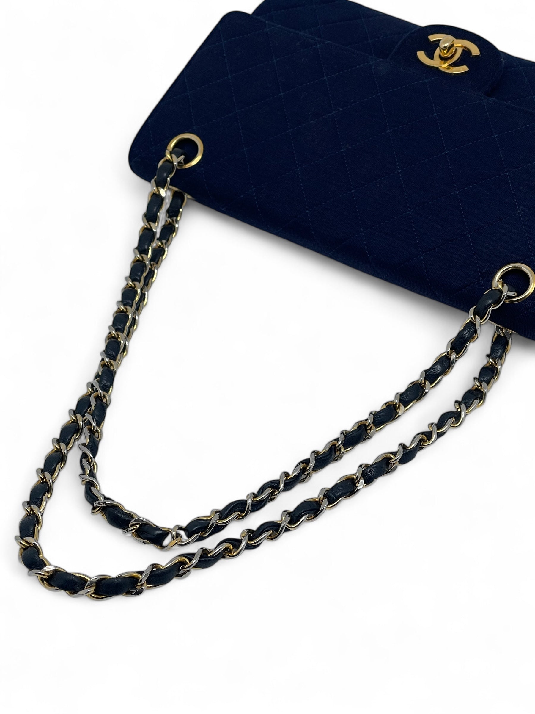 Chanel - Sac Timeless en jersey bleu marine