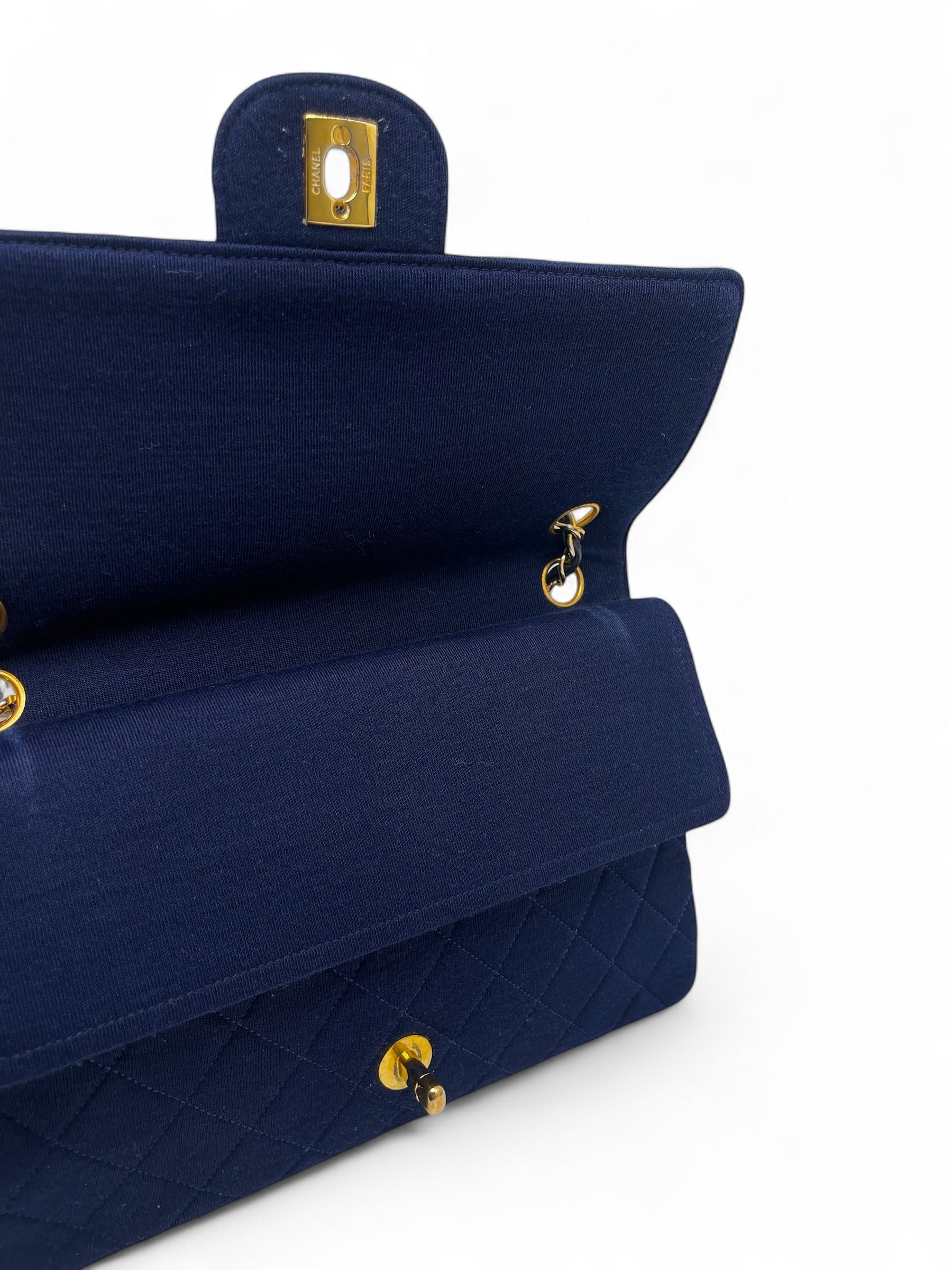 Chanel - Sac Timeless en jersey bleu marine