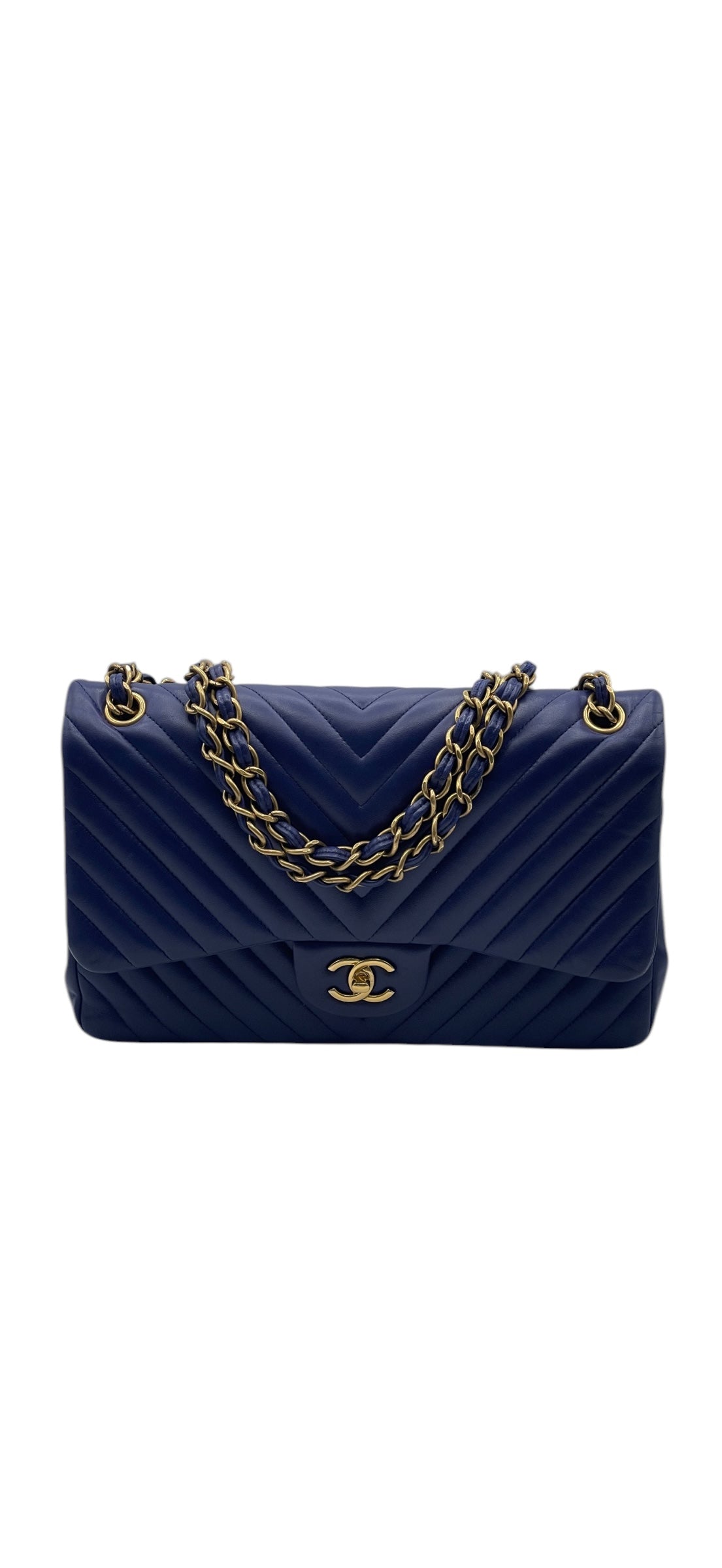 Chanel - Sac Jumbo chevron bleu