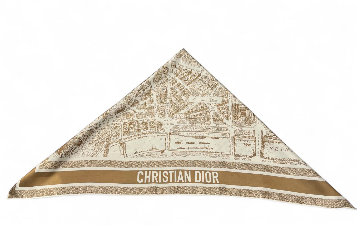 Christian Dior - Carré en soie beige carte Paris
