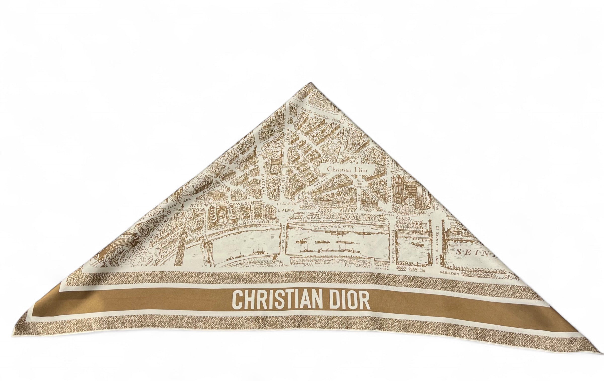 Christian Dior - Carré en soie beige carte Paris