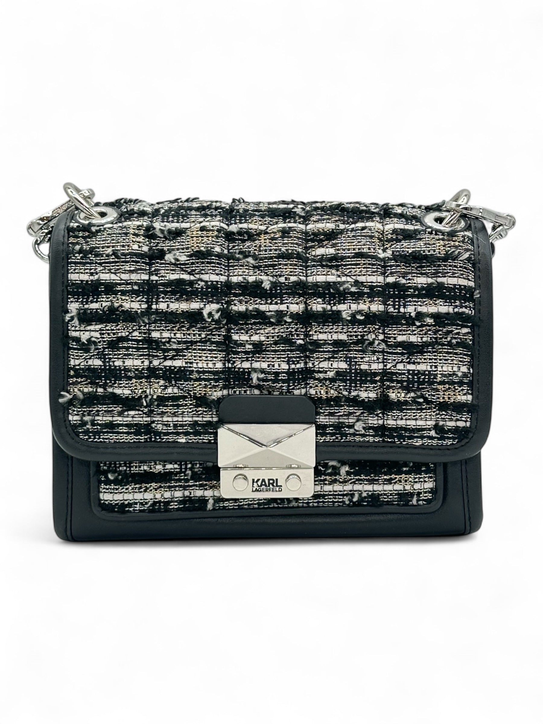 Karl Lagerfeld - Sac en cuir et tweed noir