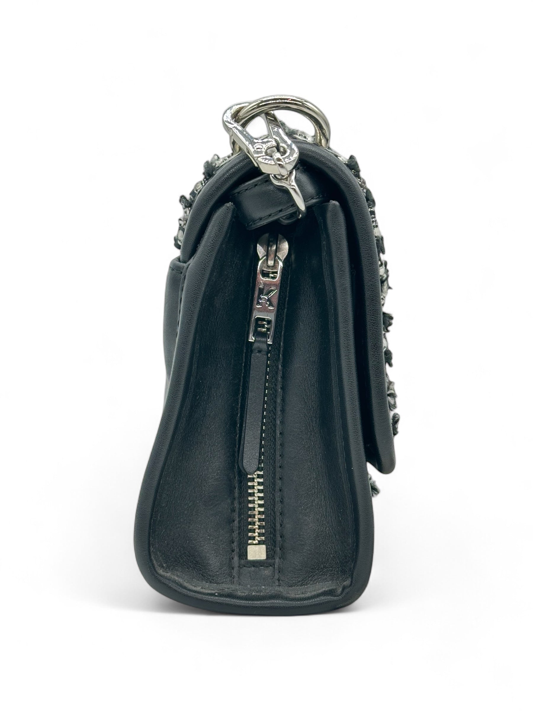 Karl Lagerfeld - Sac en cuir et tweed noir